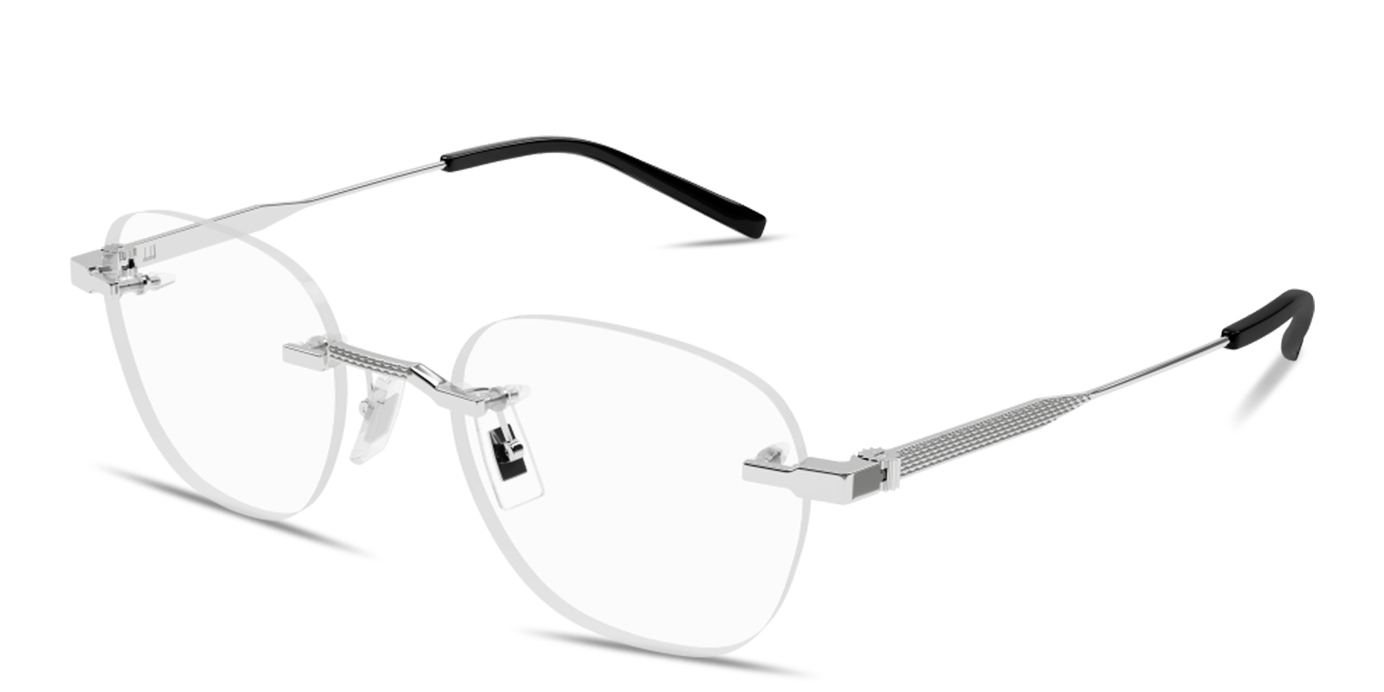 Shop Dunhill Rollagas Titanium Rimless Round Eyeglasses in Silver online.