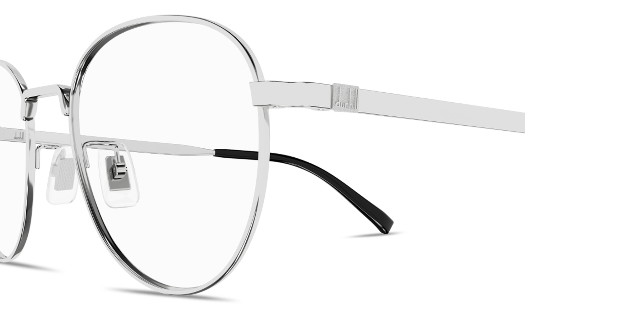 Shop Dunhill Signature Harness Panthos Eyeglasses in Silver online.