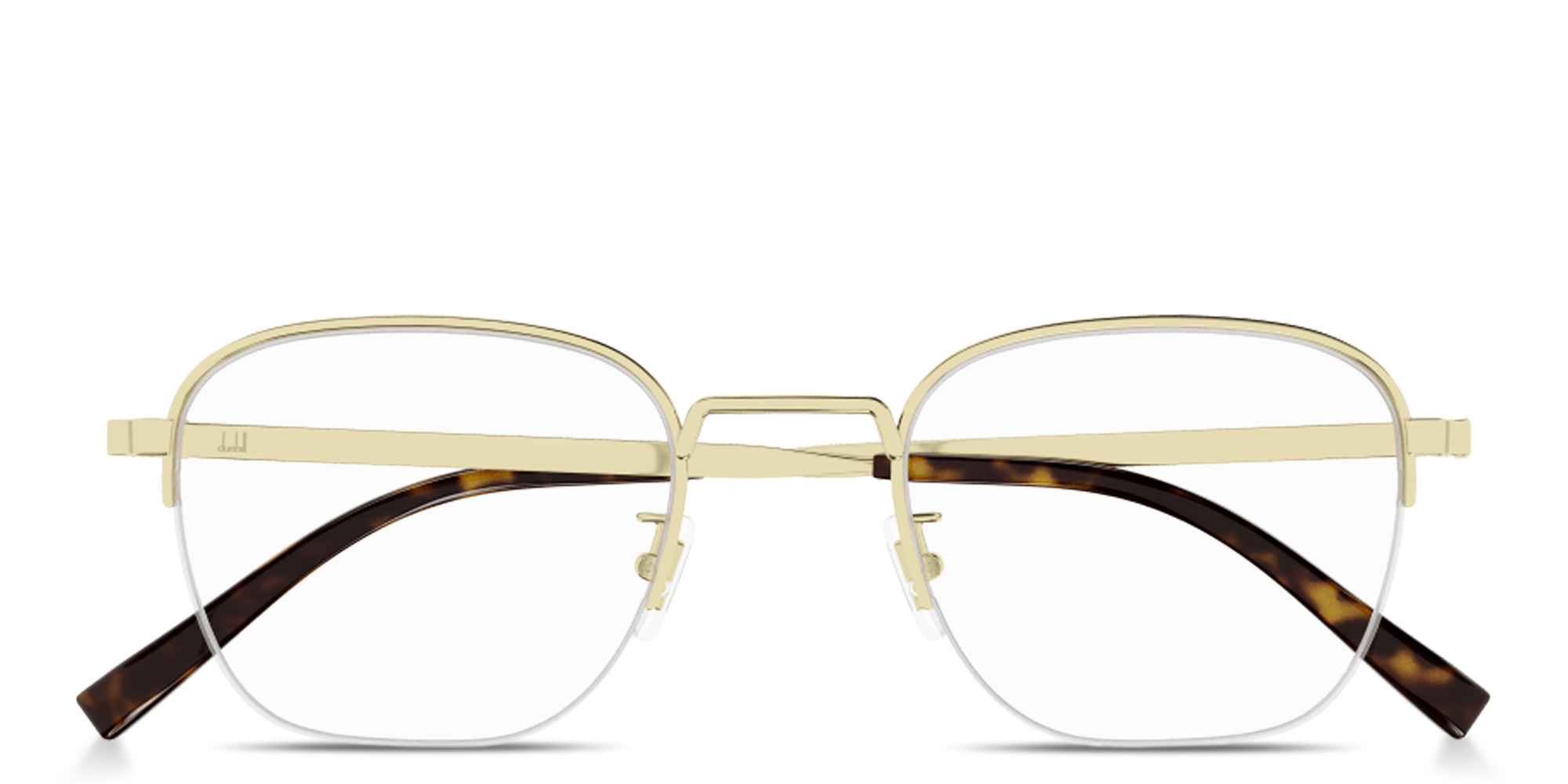 Shop Dunhill Signature Harness Half-Rim Square Eyeglasses in Gold online.