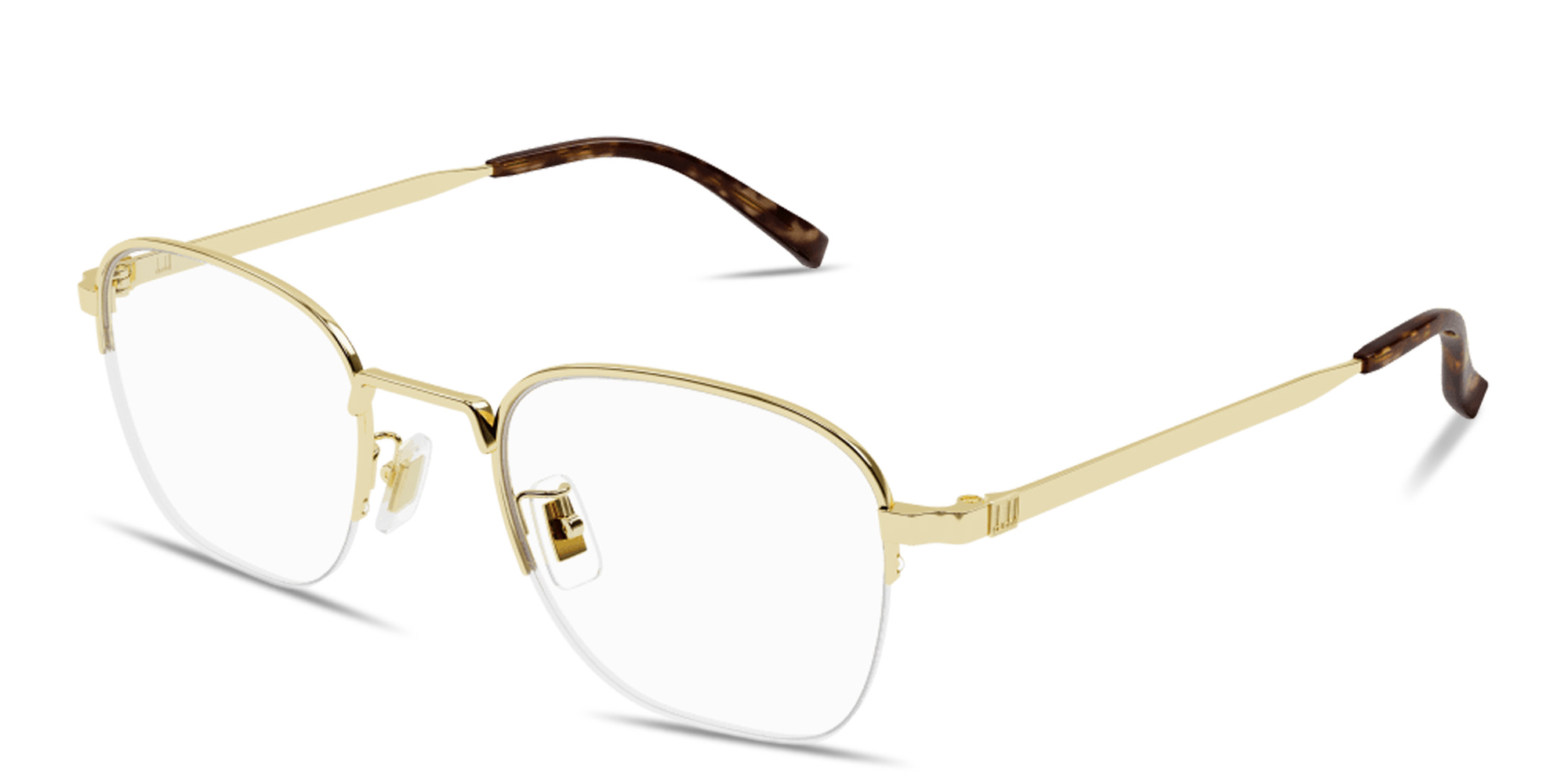 Shop Dunhill Signature Harness Half-Rim Square Eyeglasses in Gold online.
