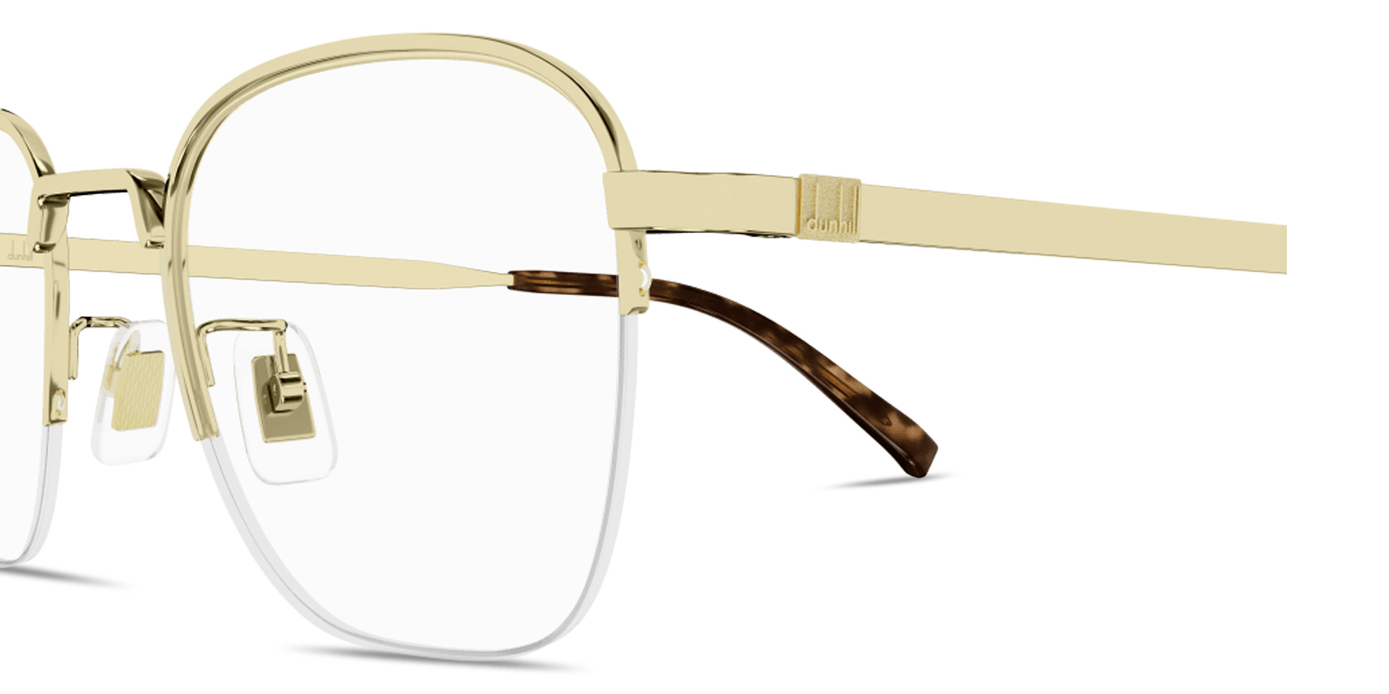 Shop Dunhill Signature Harness Half-Rim Square Eyeglasses in Gold online.
