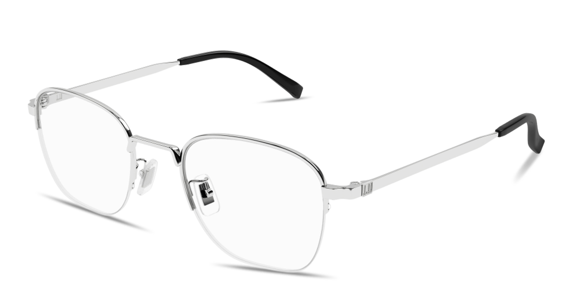 Shop Dunhill Signature Harness Half-Rim Square Eyeglasses in Silver online.