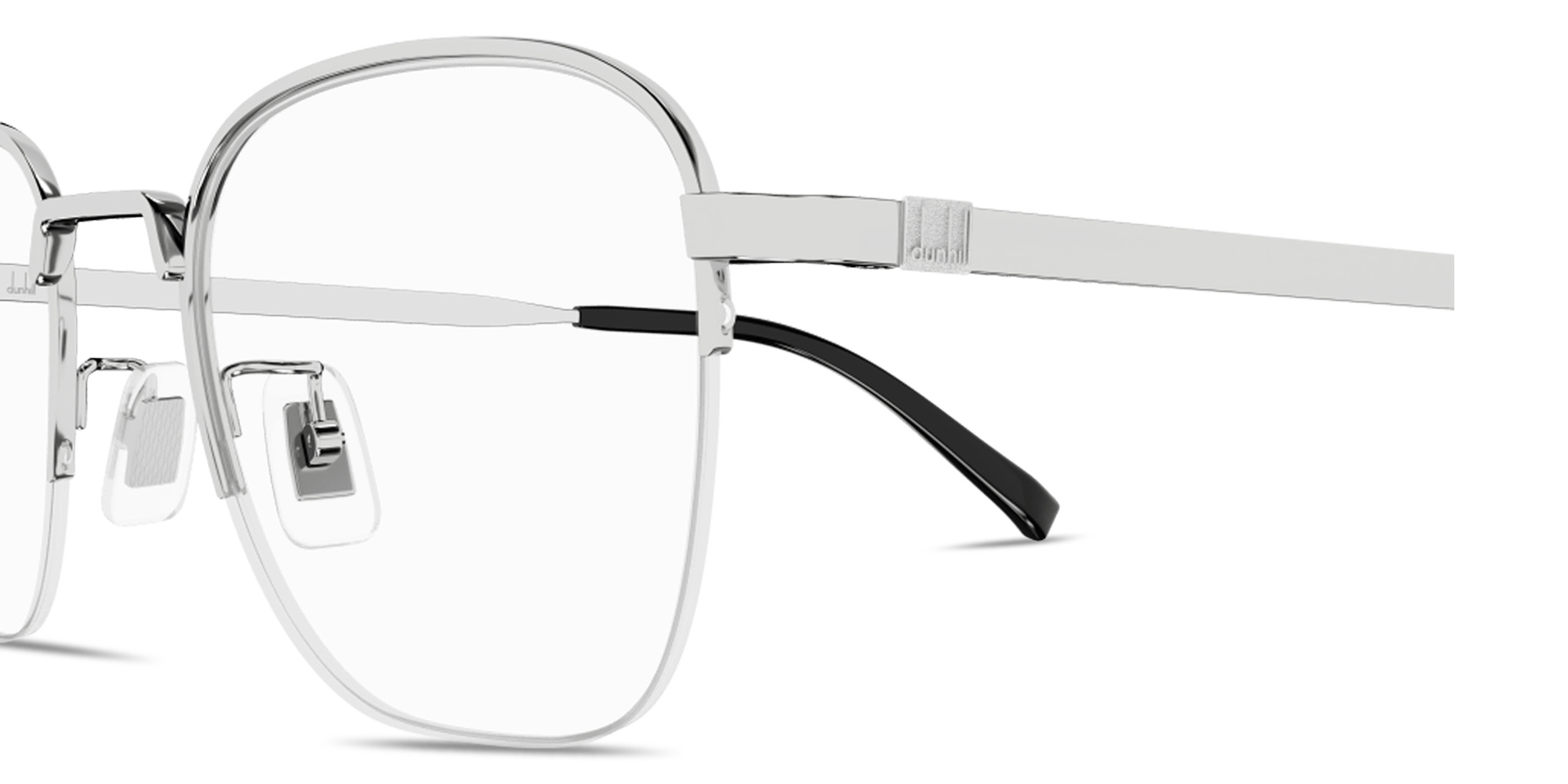 Shop Dunhill Signature Harness Half-Rim Square Eyeglasses in Silver online.