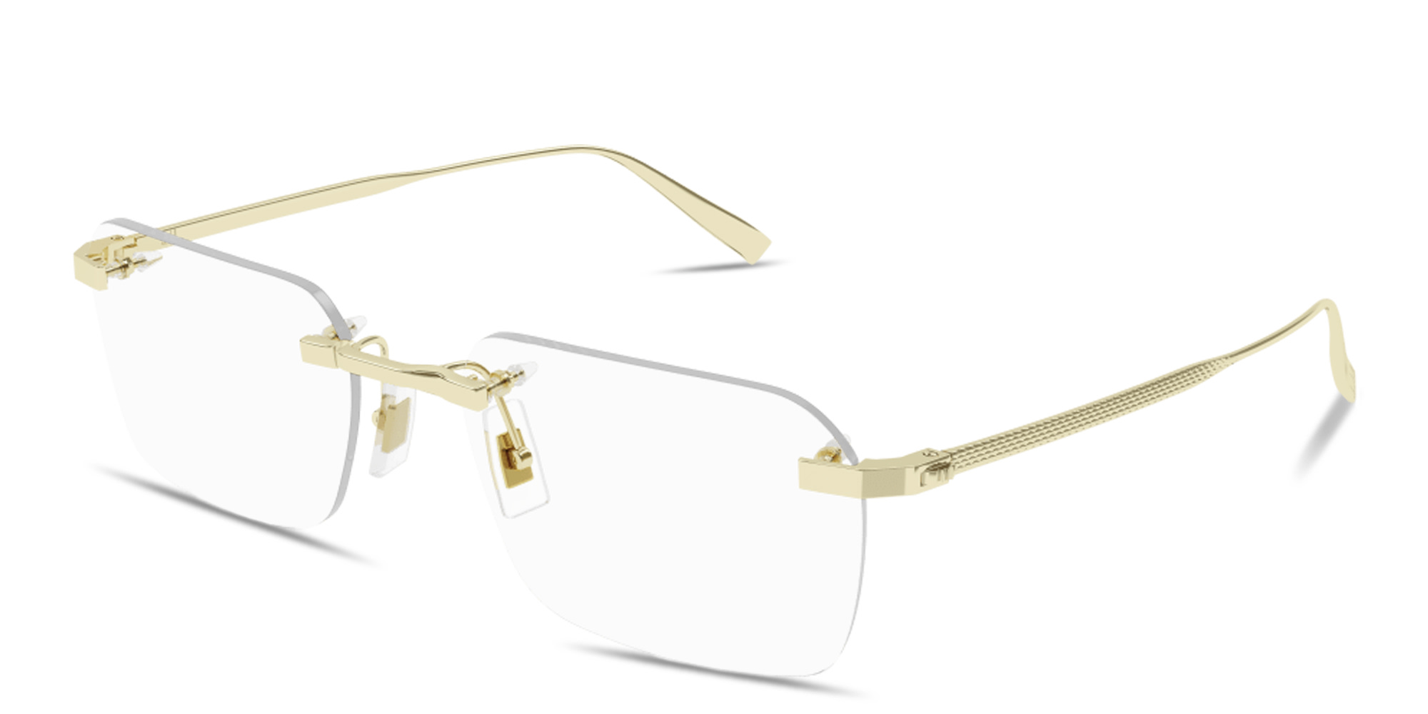 Shop Dunhill Rollagas Titanium Wide Rimless Rectangle Eyeglasses in Gold online.