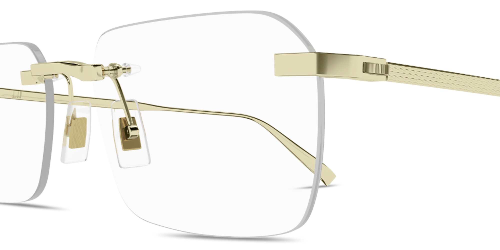 Shop Dunhill Rollagas Titanium Wide Rimless Rectangle Eyeglasses in Gold online.