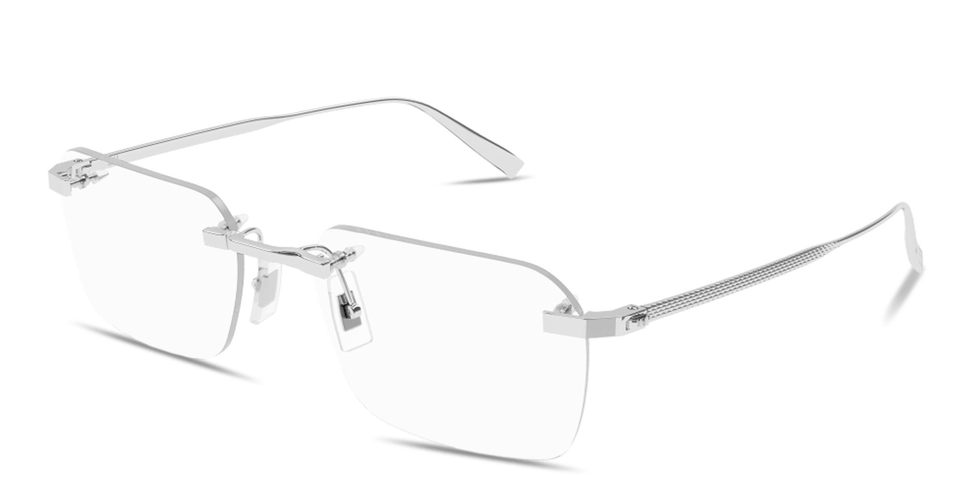Shop Dunhill Rollagas Titanium Wide Rimless Rectangle Eyeglasses in Silver online.