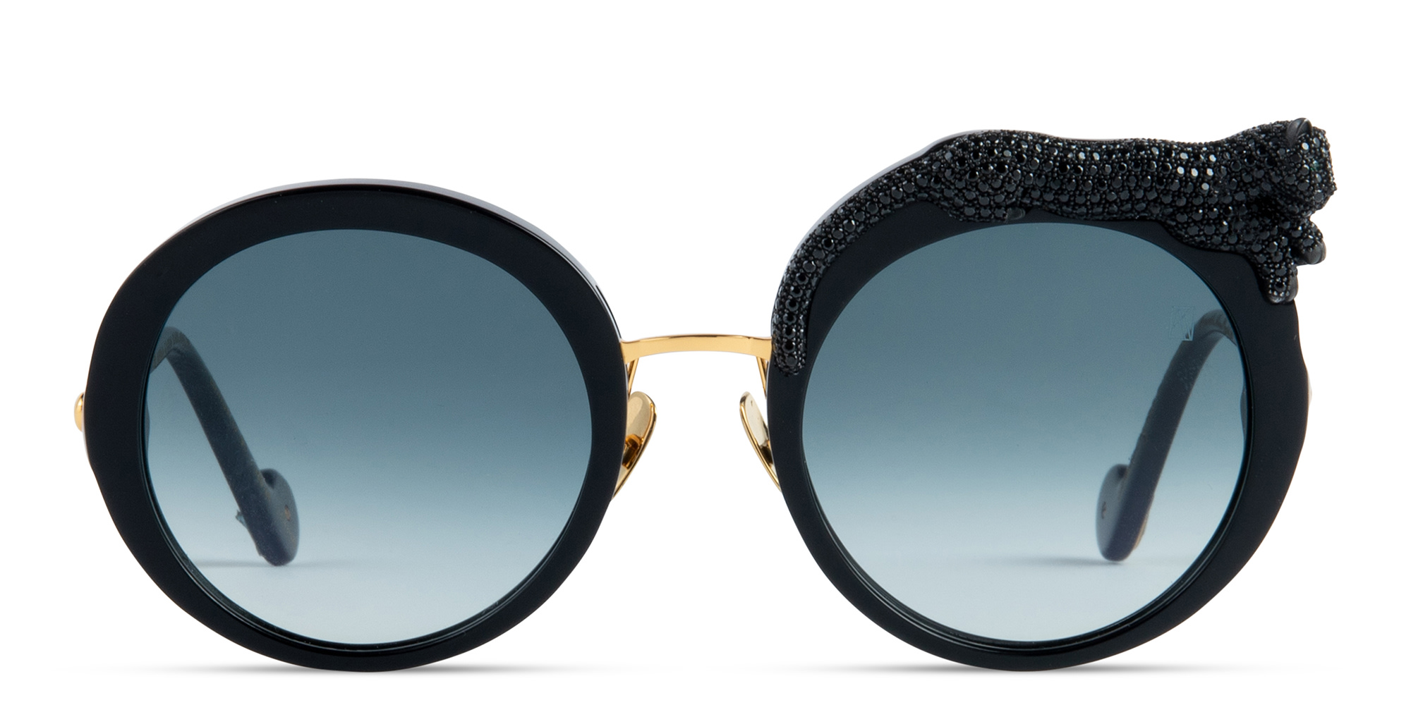 Shop ANNA KARIN KARLSSON Rose et La Roue Limited Edition Oversized Round Sunglasses in Black online.