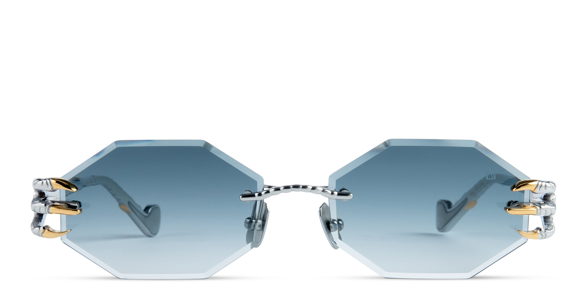 Shop ANNA KARIN KARLSSON The Claw & The Nest Unisex Rimless Irregular Sunglasses in Gold & White online.