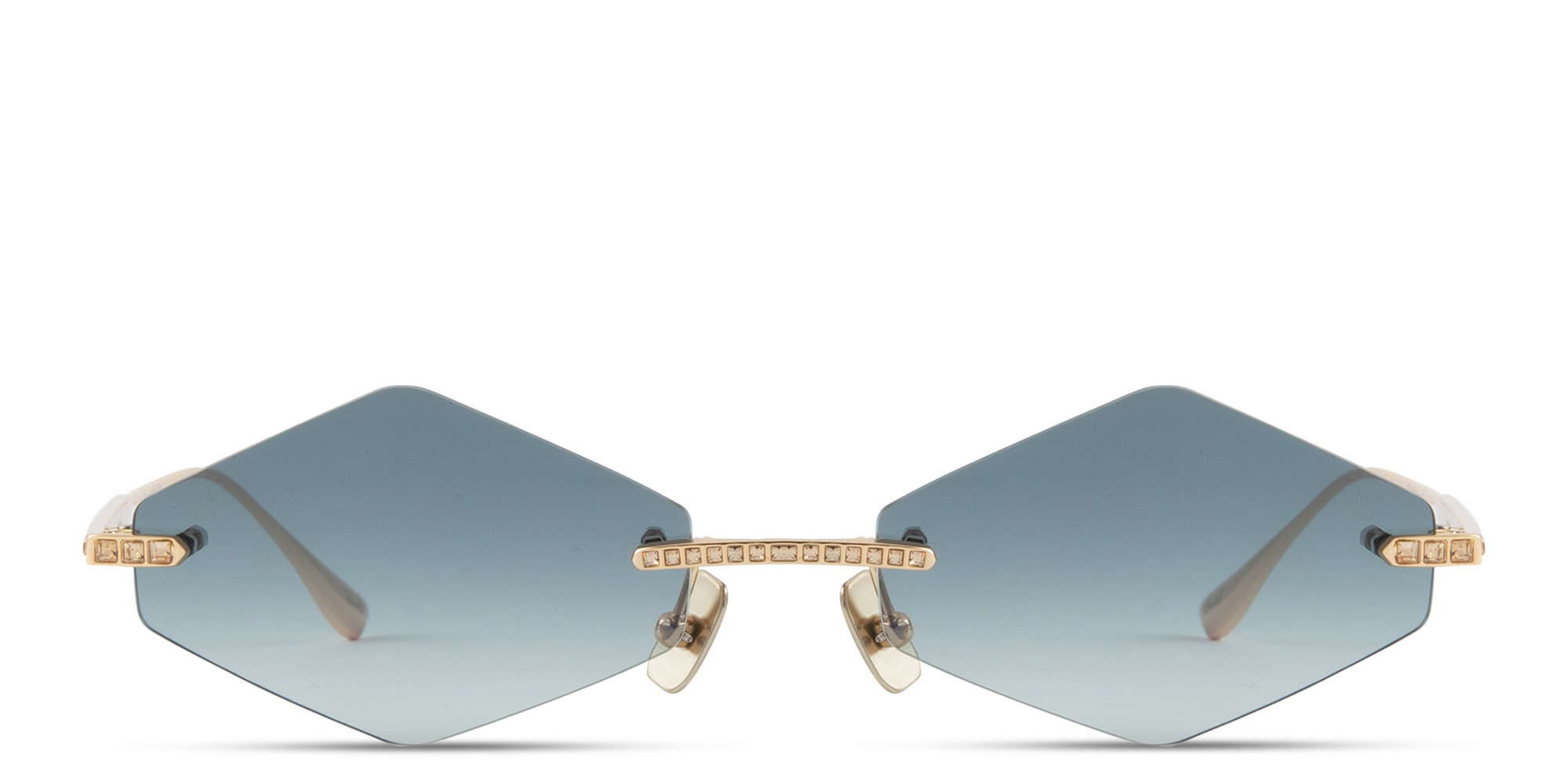 Shop ANNA KARIN KARLSSON Crystal Nest Triangle Unisex Rimless Irregular Sunglasses in Gold online.