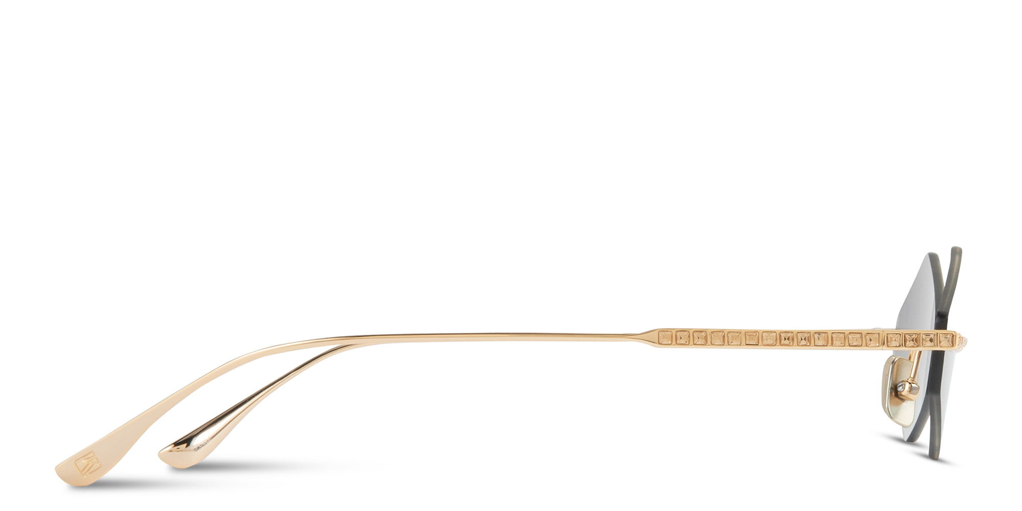 Shop ANNA KARIN KARLSSON Crystal Nest Triangle Unisex Rimless Irregular Sunglasses in Gold online.