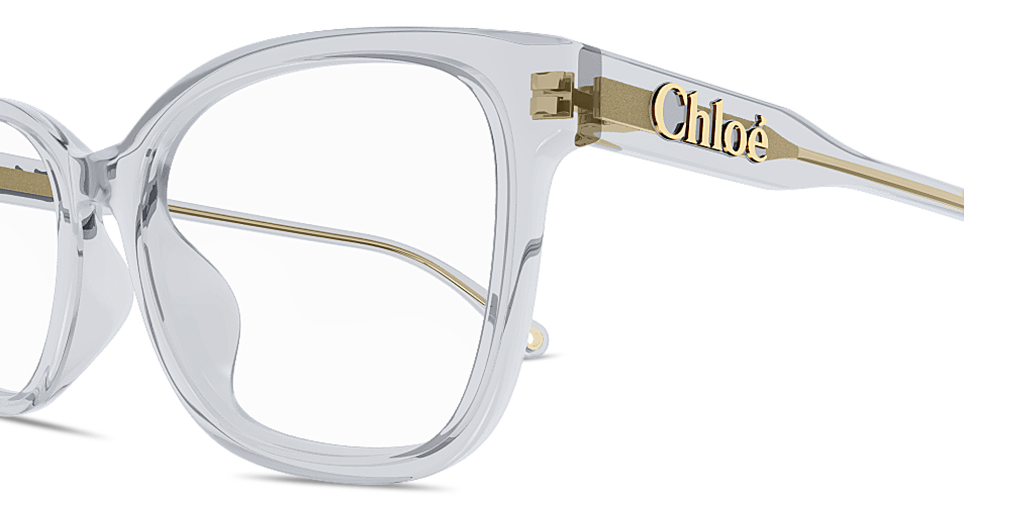 Shop Chloe Logo Signature Rectangle Eyeglasses in Transparent Grey online.
