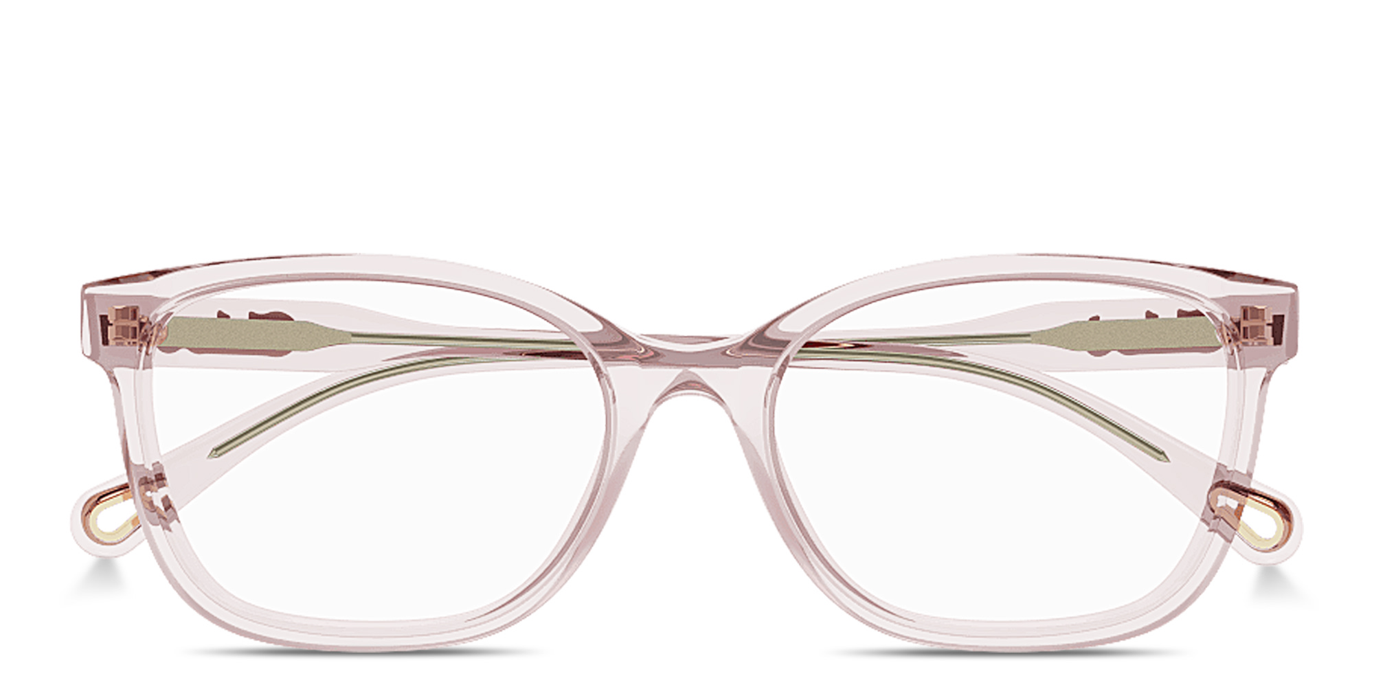 Shop Chloe Logo Signature Rectangle Eyeglasses in Transparent Pink online.
