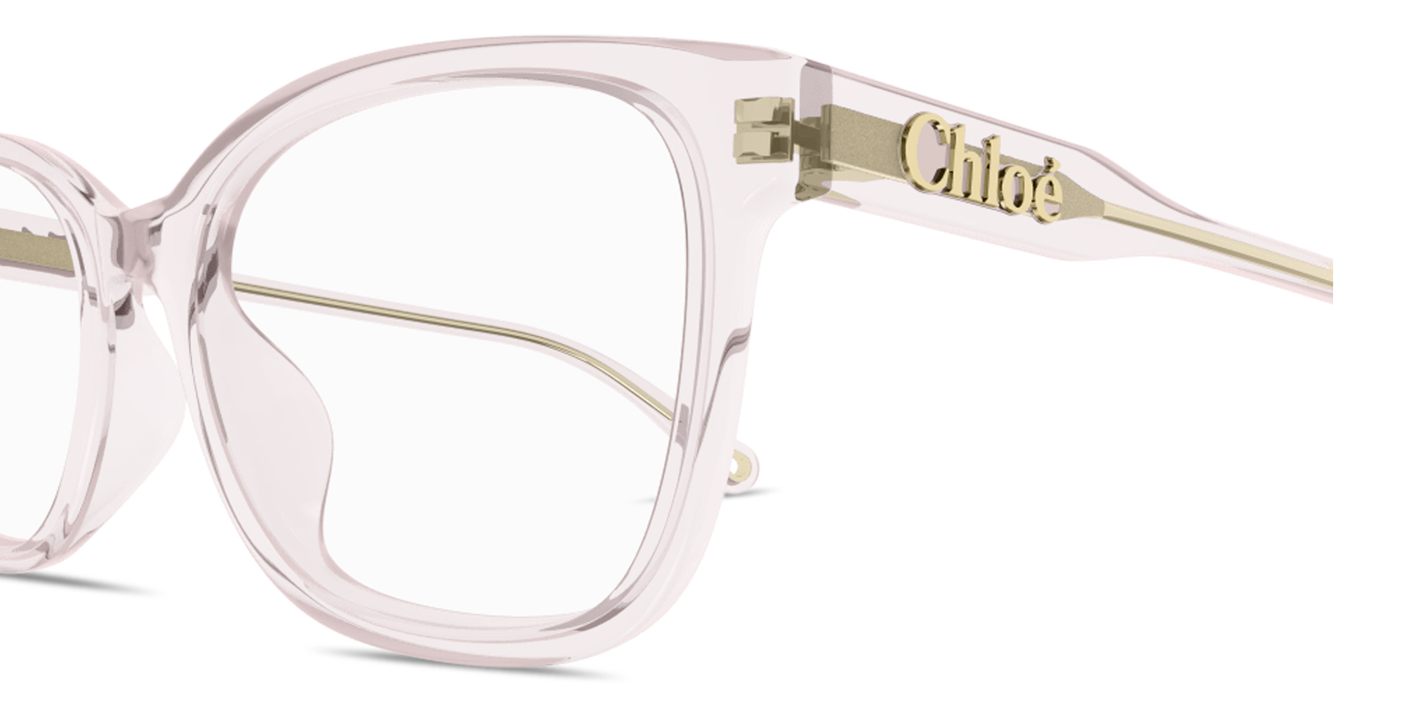 Shop Chloe Logo Signature Rectangle Eyeglasses in Transparent Pink online.