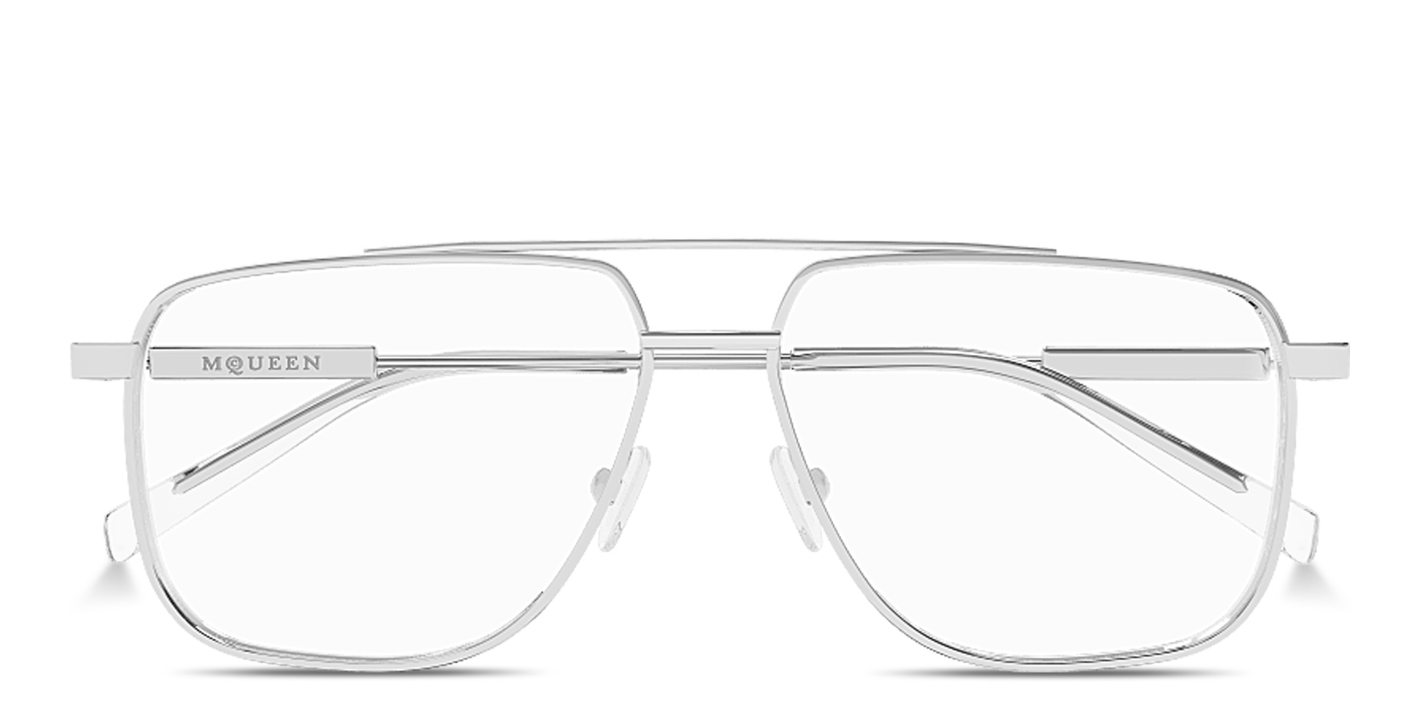 Shop Alexander McQueen Logo Signature Unisex Wide Pilot Eyeglasses in Silver online.