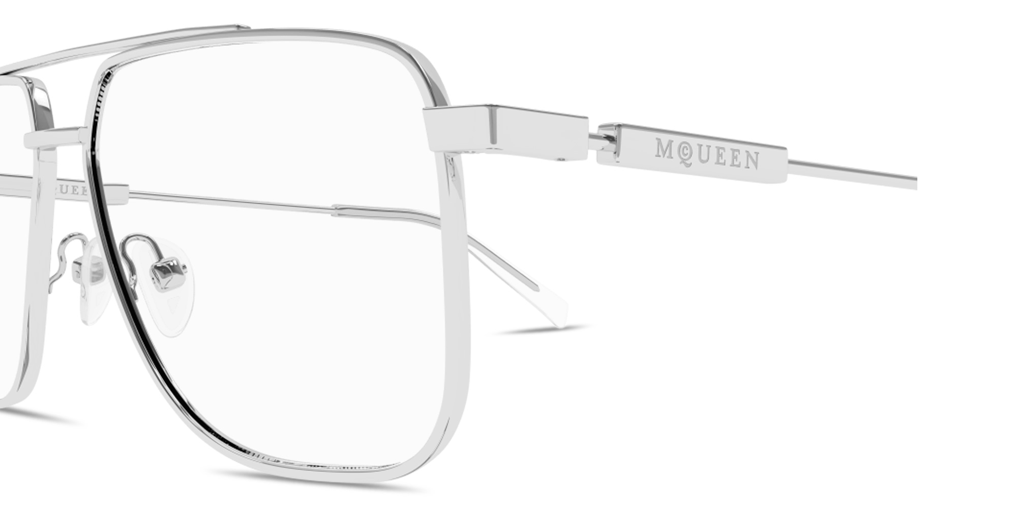 Shop Alexander McQueen Logo Signature Unisex Wide Pilot Eyeglasses in Silver online.