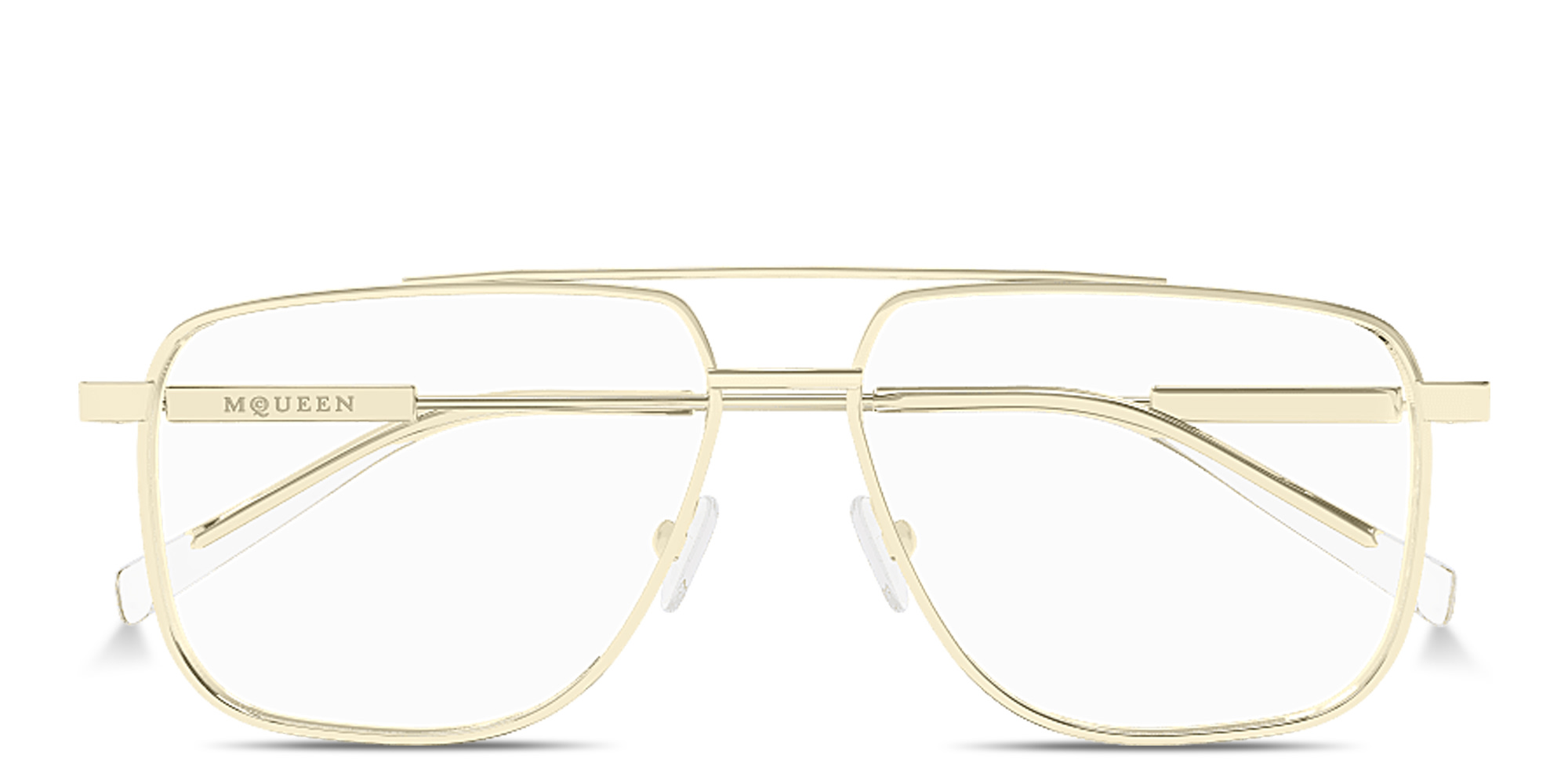 Alexander McQueen Logo Signature Unisex Wide Pilot Eyeglasses in Gold – Product Photo 1