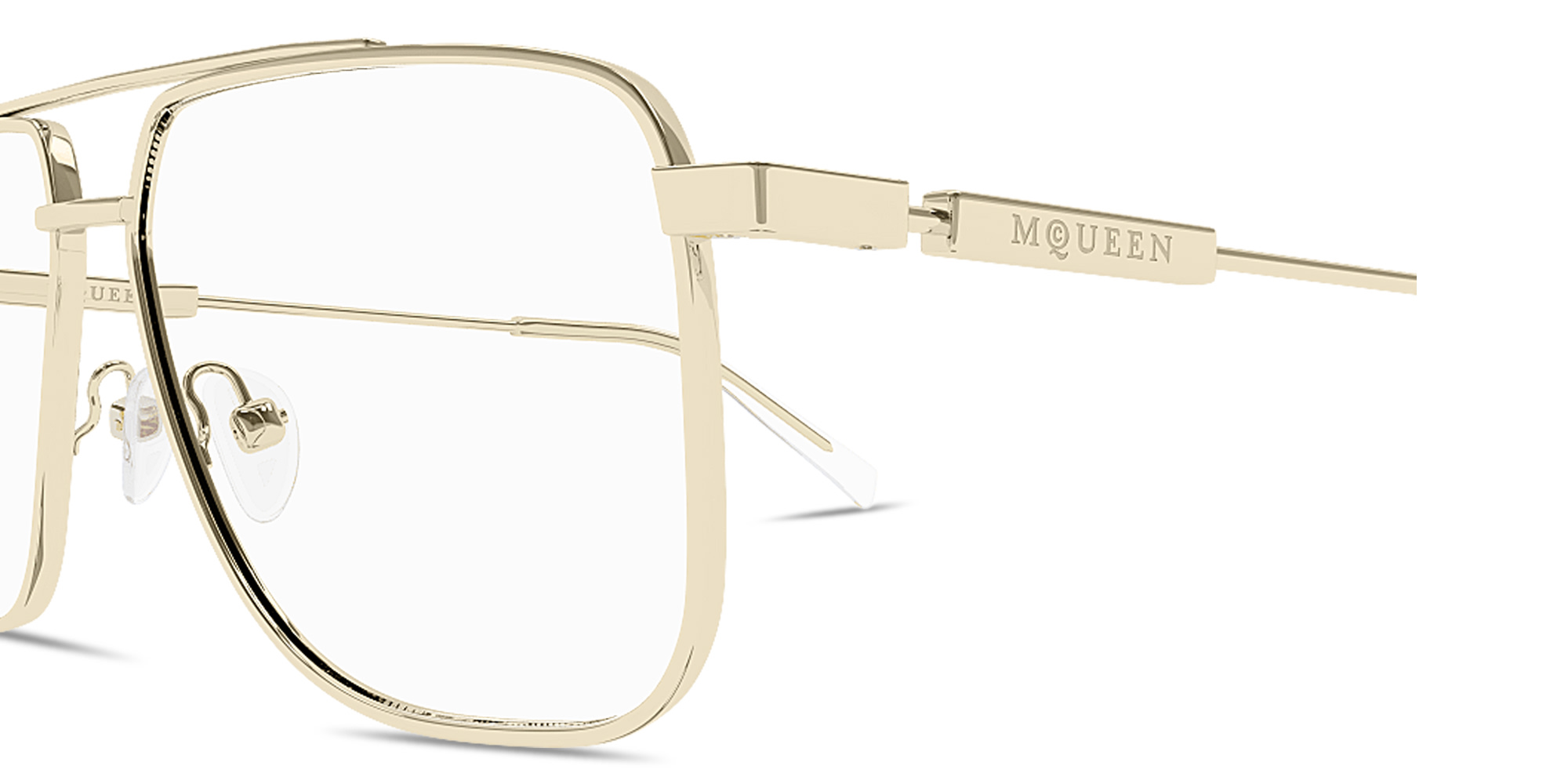 Alexander McQueen Logo Signature Unisex Wide Pilot Eyeglasses in Gold – Product Photo 3