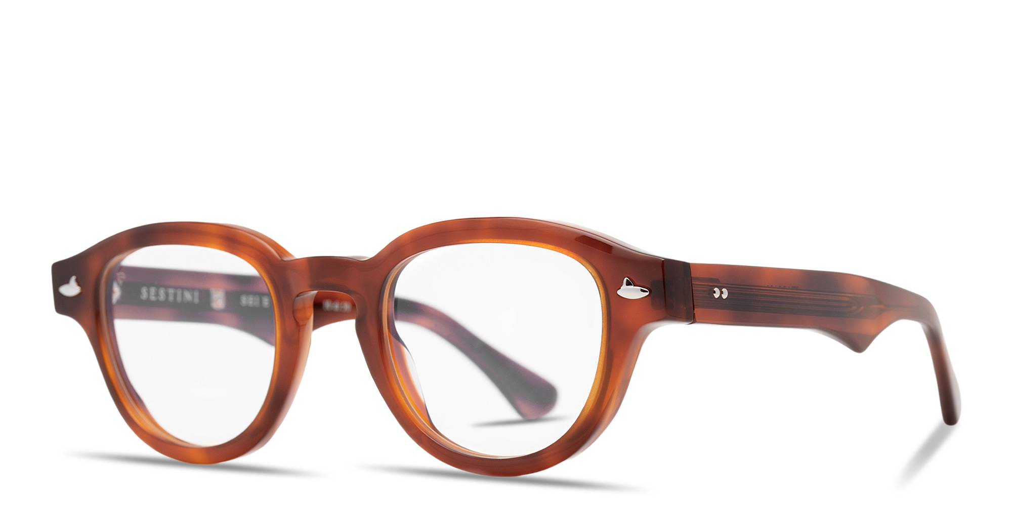 SESTINI Sei E Mezzo Unisex Panthos Eyeglasses with Blue Light Filter in Shiny Honey Tortoise – Product Photo 2