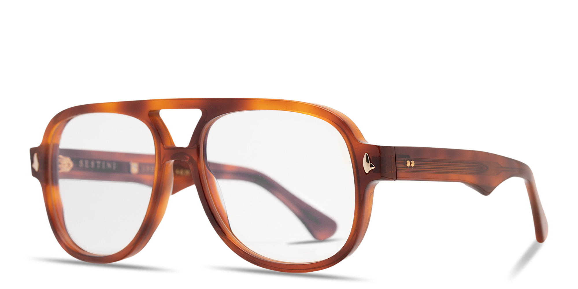 Shop SESTINI Undici Unisex Oversized Aviator Eyeglasses with Blue Light Filter in Shiny Honey Tortoise online.