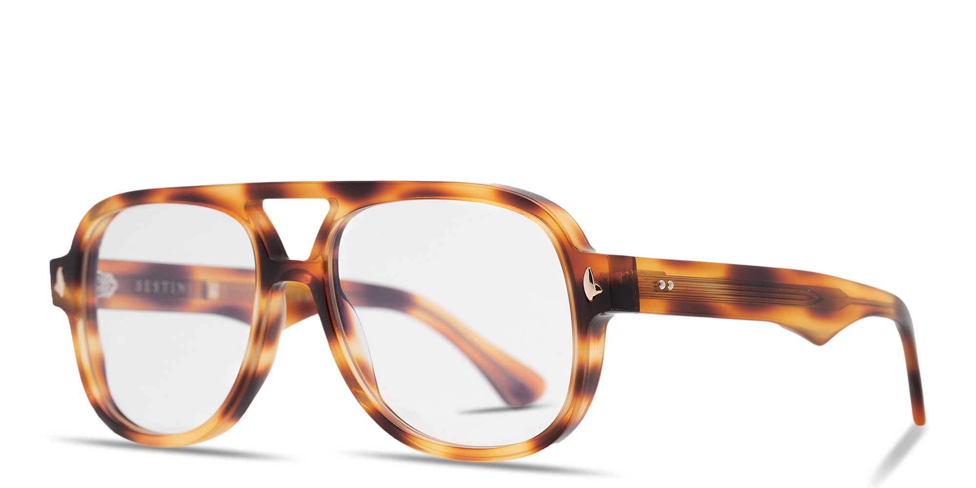 Shop SESTINI Undici Unisex Oversized Aviator Eyeglasses with Blue Light Filter in Shiny Leopard online.