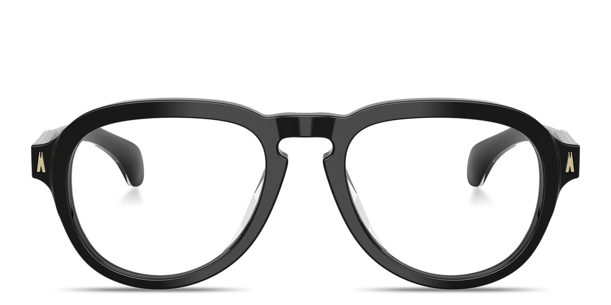 Shop Moncler Logo Signature Aviator Eyeglasses in Black online.