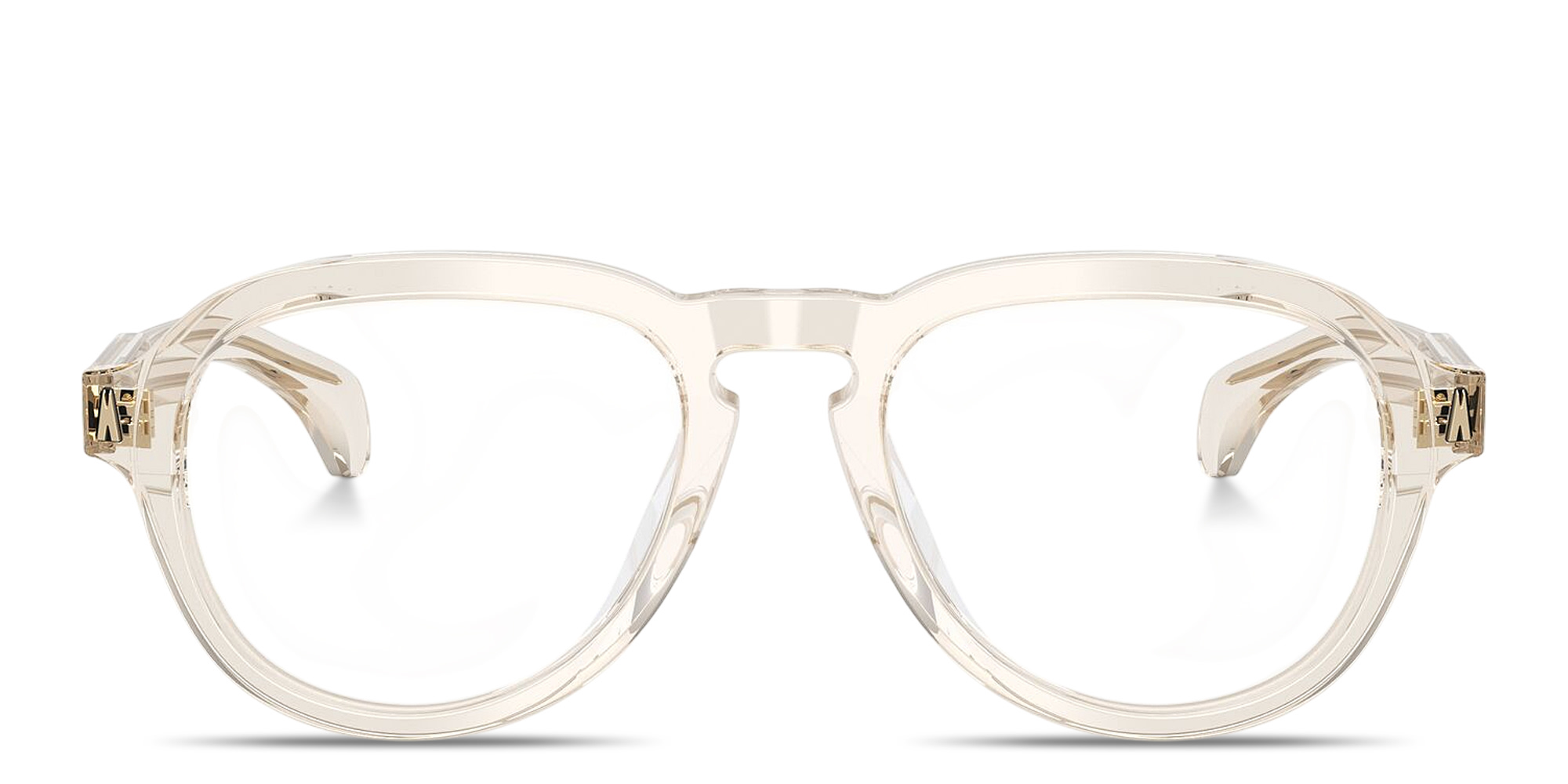 Shop Moncler Logo Signature Unisex Pilot Eyeglasses in Transparent Shiny Butter online.