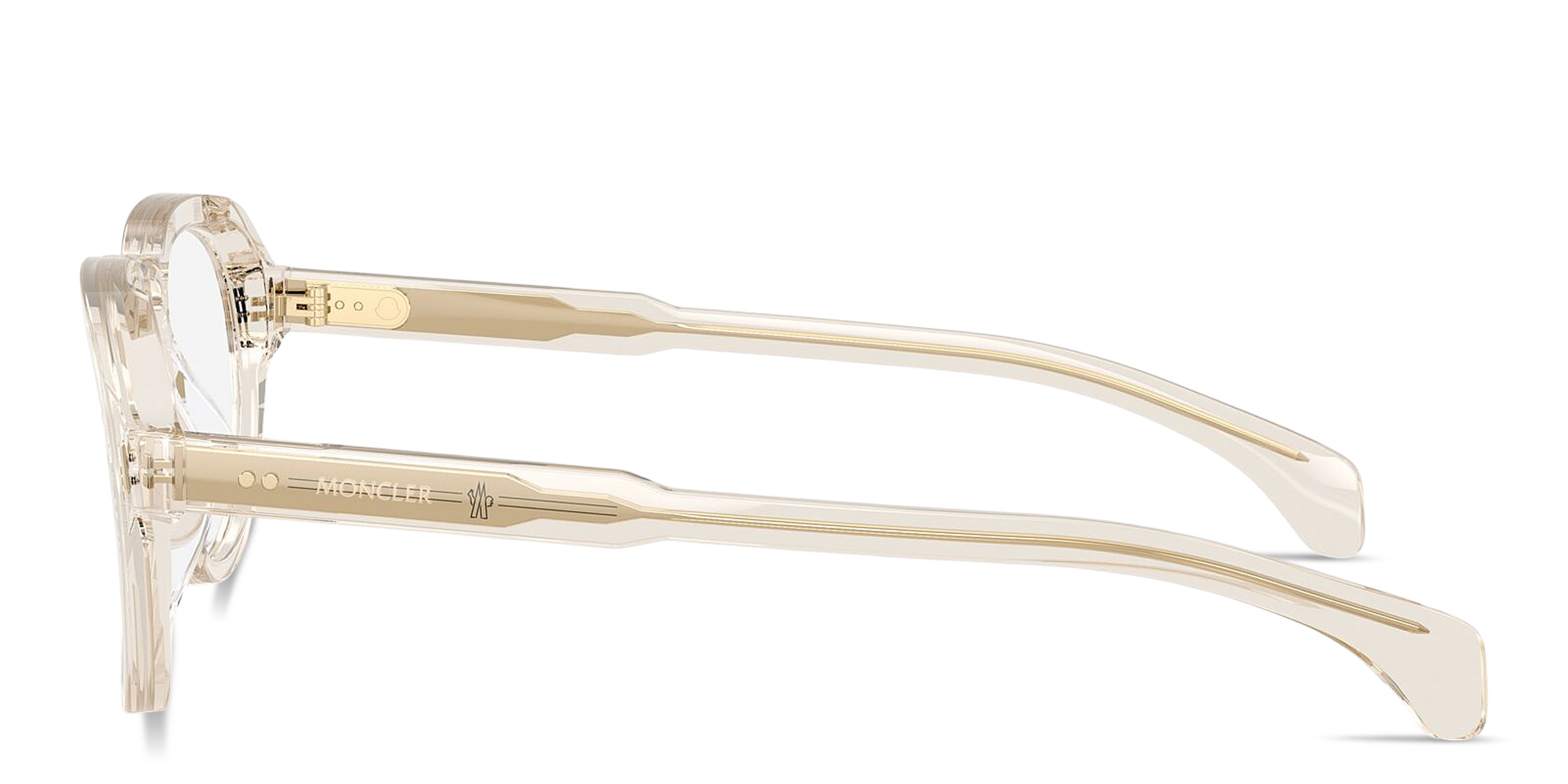 Shop Moncler Logo Signature Unisex Pilot Eyeglasses in Transparent Shiny Butter online.