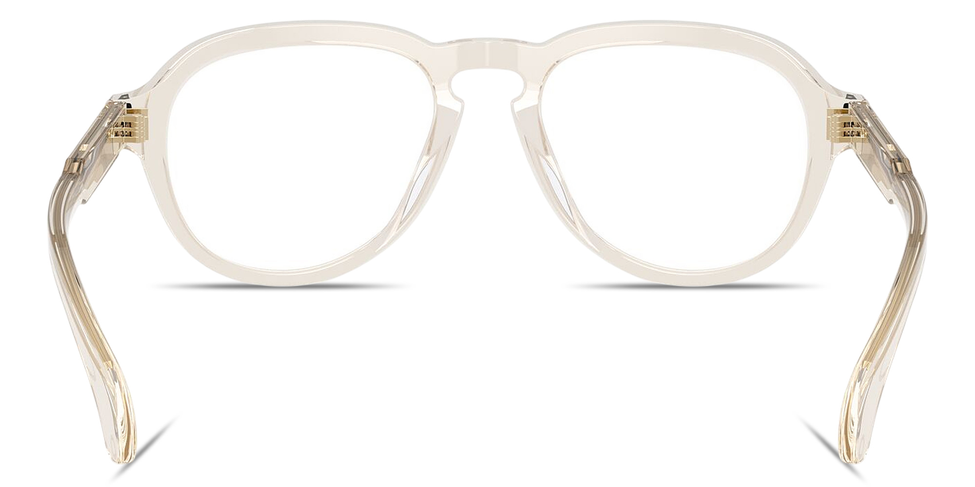 Shop Moncler Logo Signature Unisex Pilot Eyeglasses in Transparent Shiny Butter online.