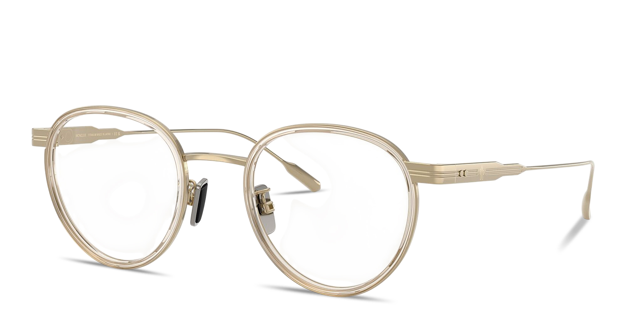Shop Moncler Logo Unisex Panthos Eyeglasses in Gold online.
