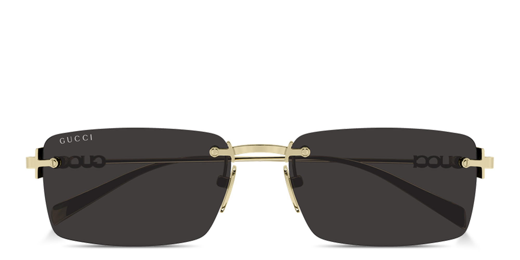Shop GUCCI Logo Signature Rimless Rectangle Sunglasses in Gold online.