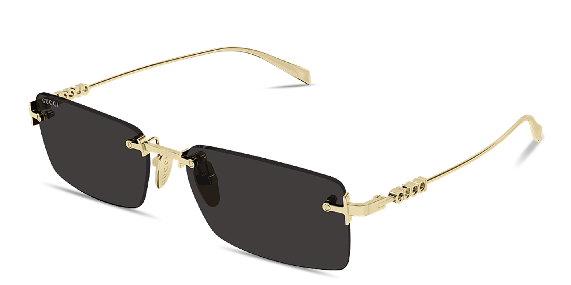 Shop GUCCI Logo Signature Rimless Rectangle Sunglasses in Gold online.