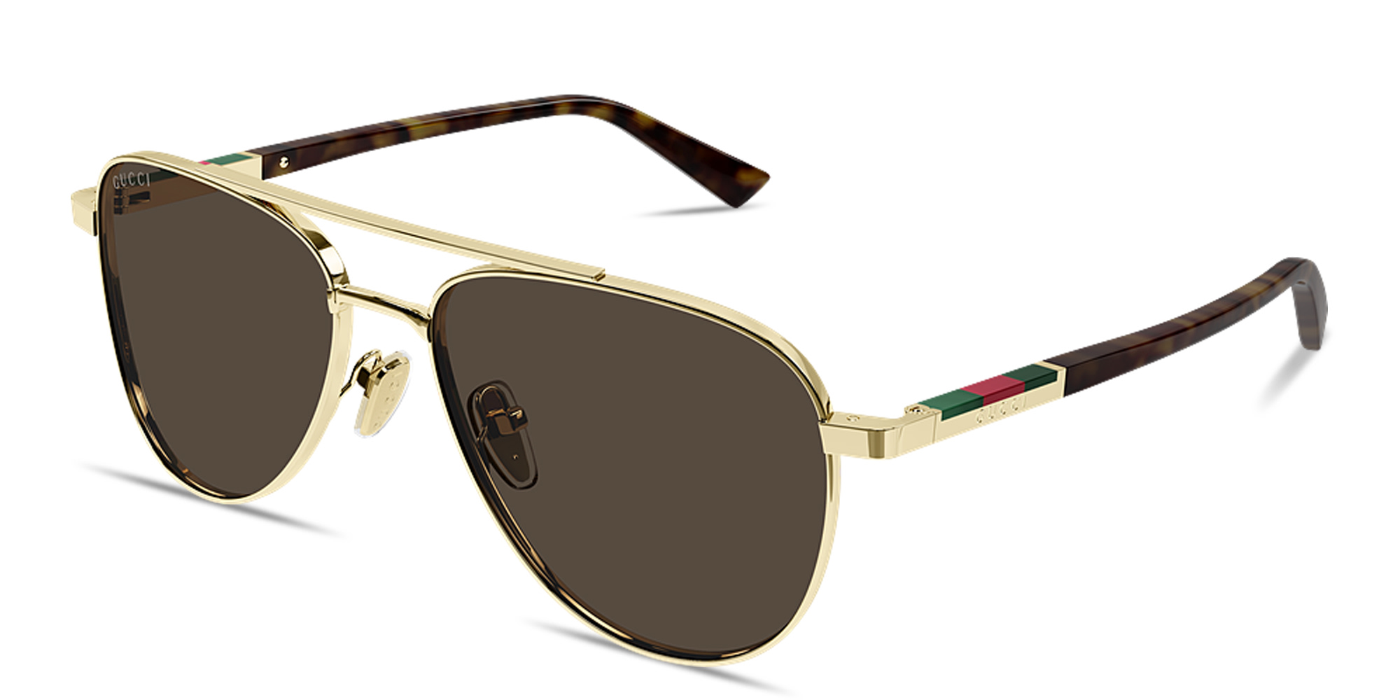 Shop GUCCI Web Aviator Sunglasses in Gold online.