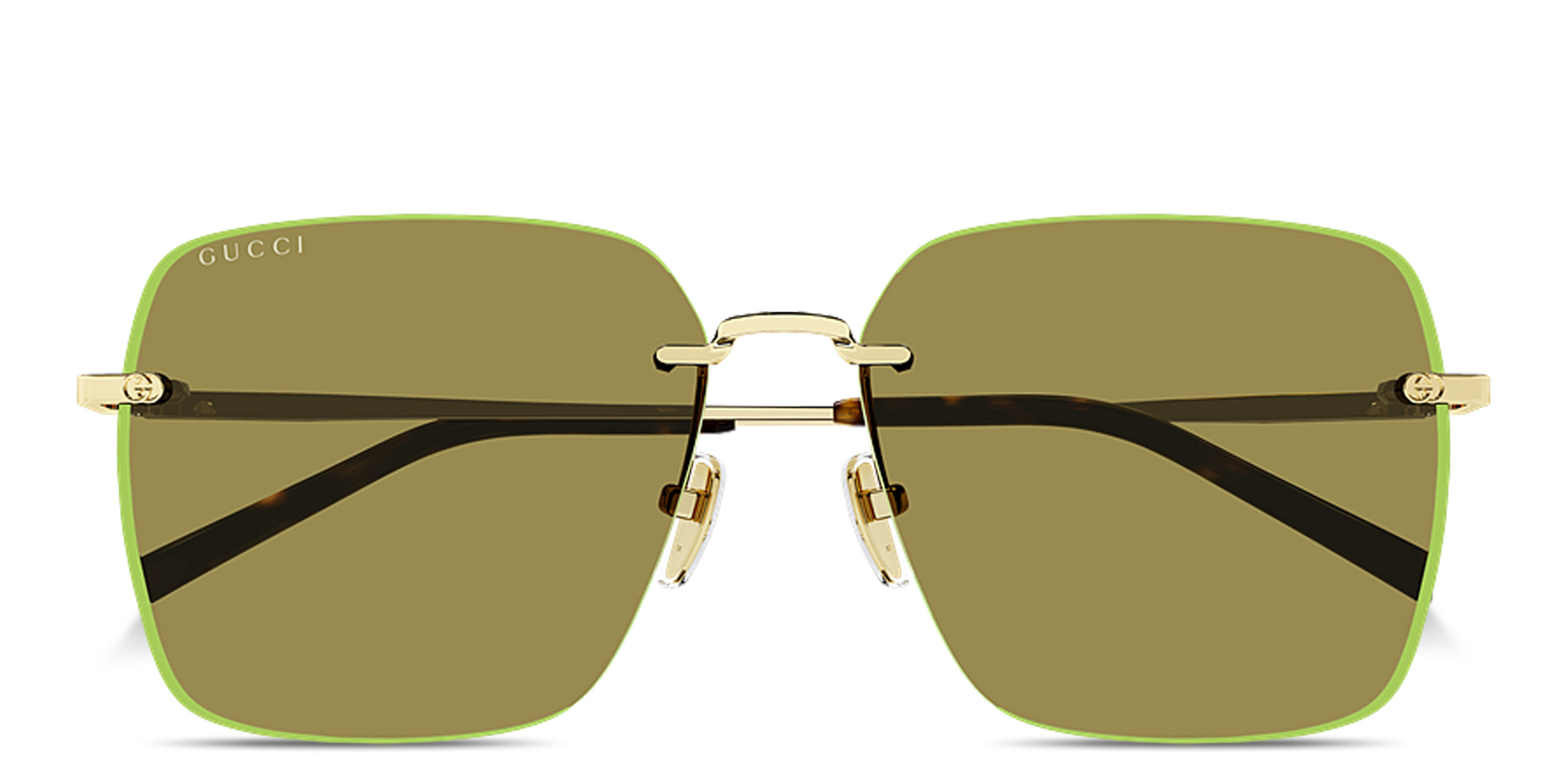 Shop GUCCI GG Oversized Rimless Square Sunglasses in Gold Green online.