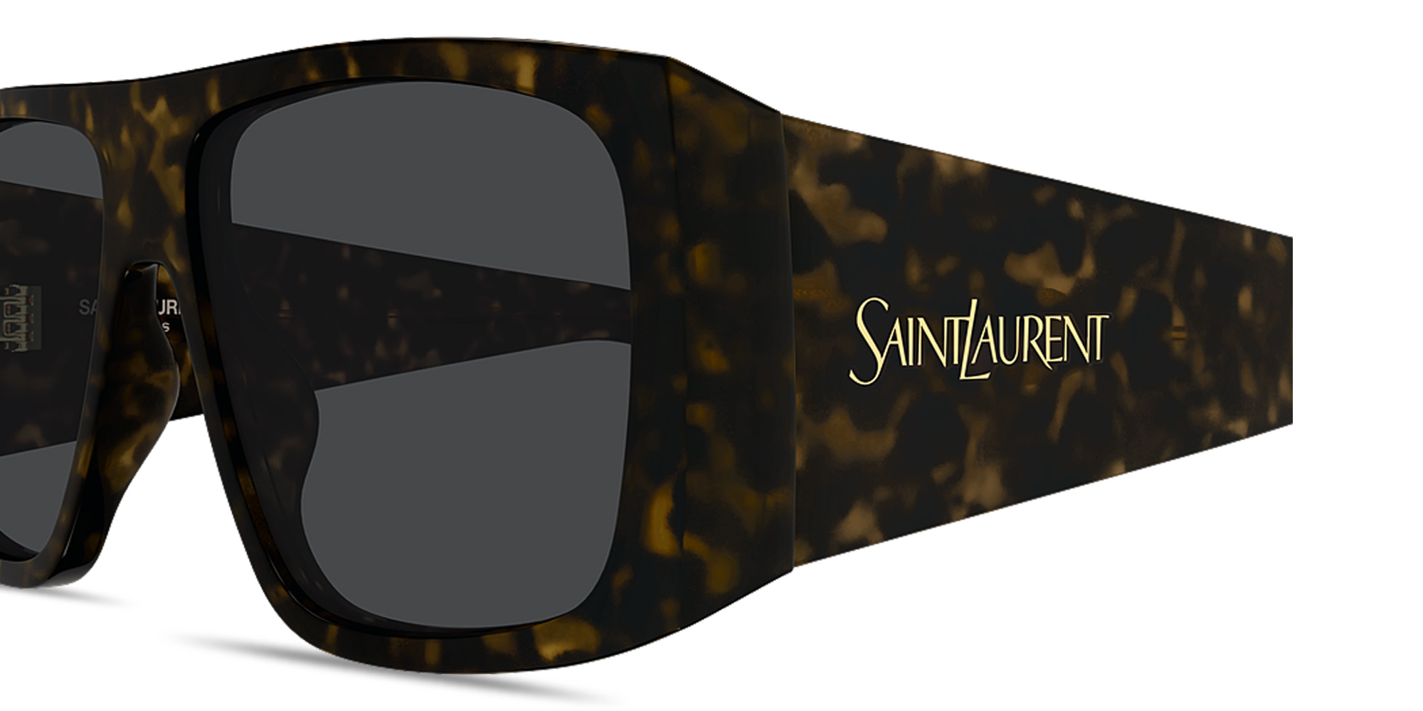 Shop SAINT LAURENT Flat-Top Rectangle Sunglasses in Havana online.