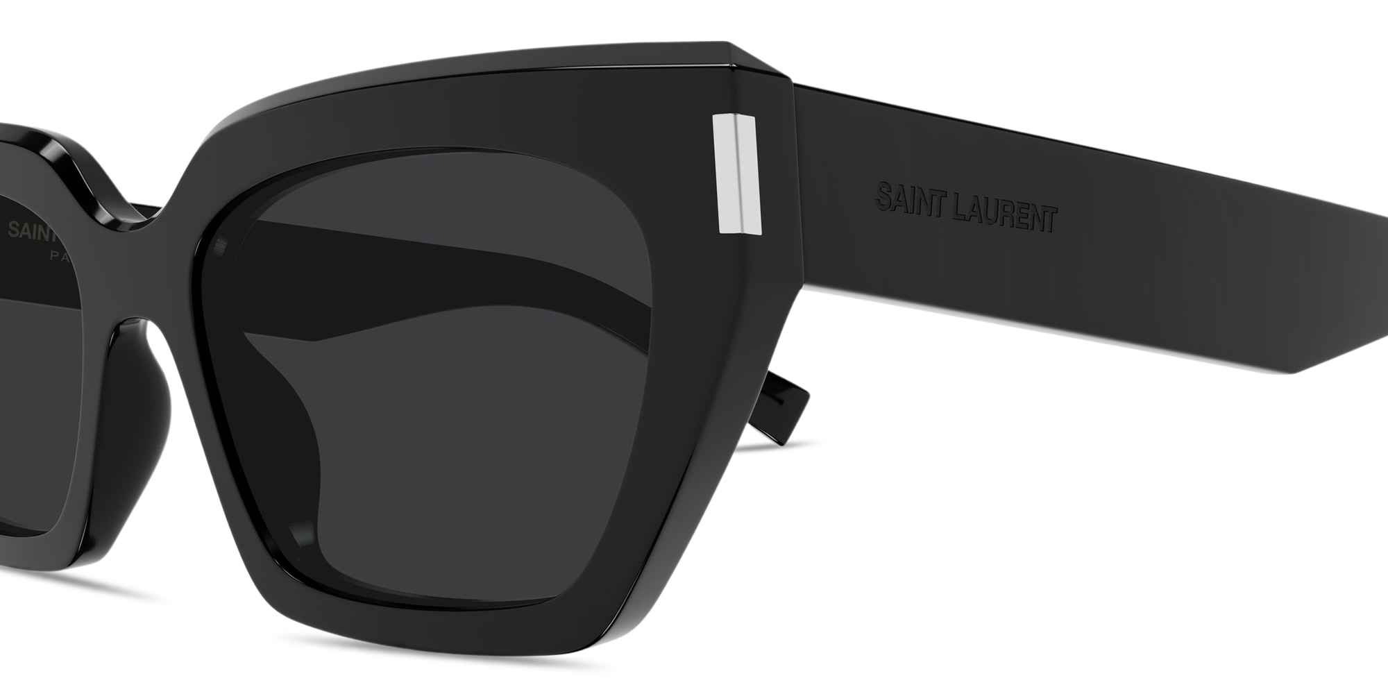 Shop SAINT LAURENT Engraved Logo Cat-Eye Sunglasses in Black online.