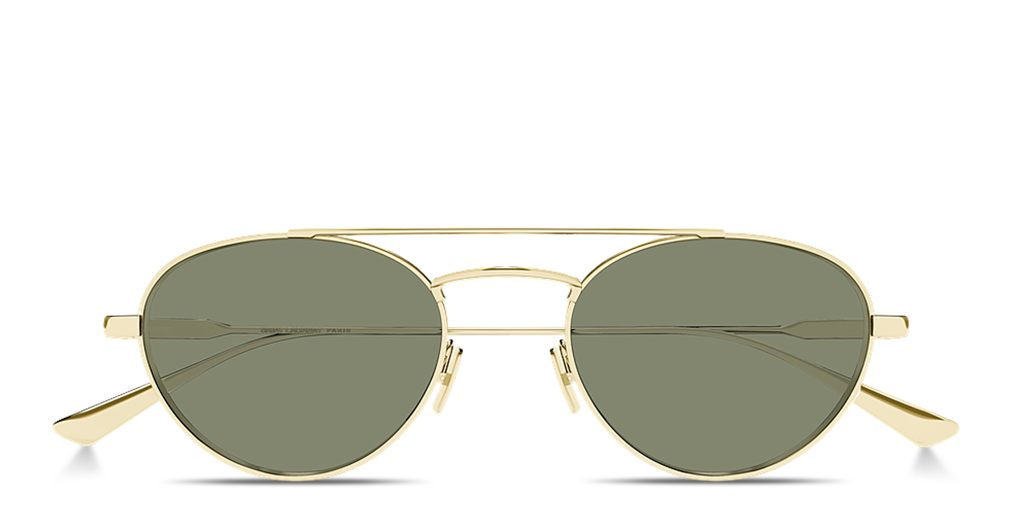 Shop SAINT LAURENT Engraved Logo Round Sunglasses in Gold online.