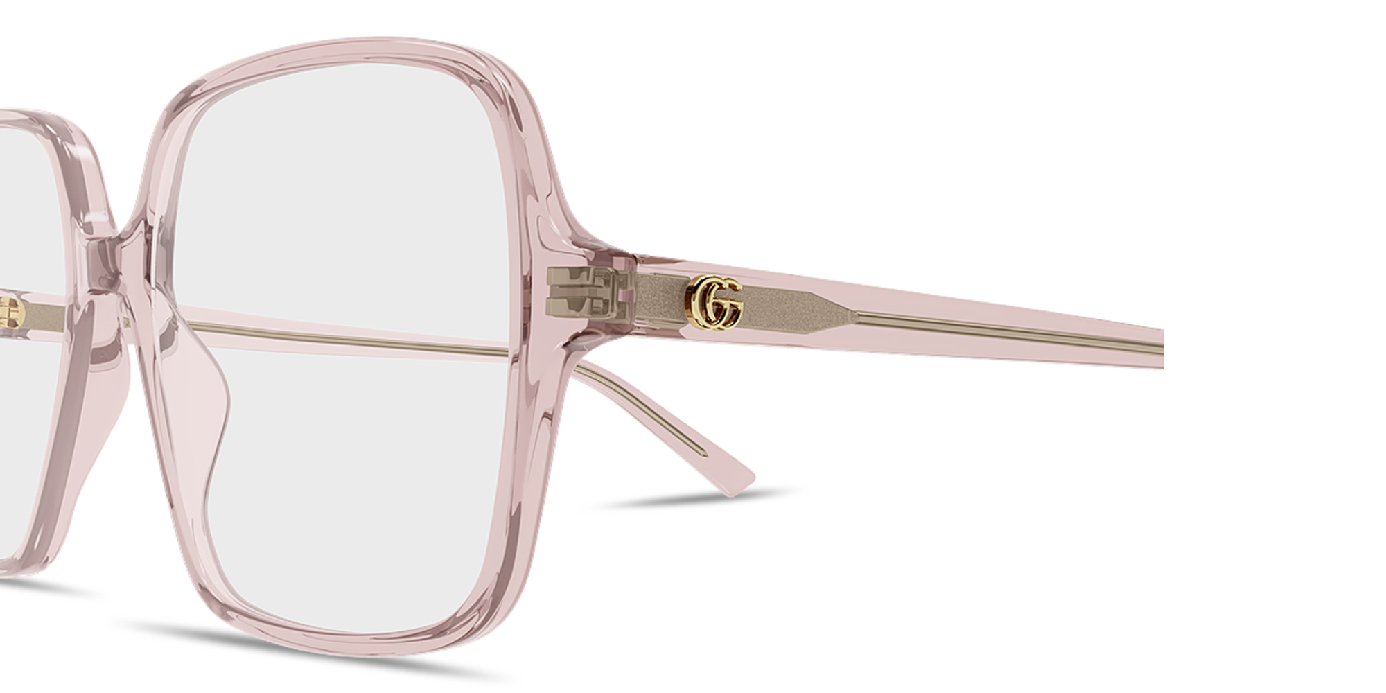 Shop GUCCI GG Oversized Square Eyeglasses in Transparent Pink online.