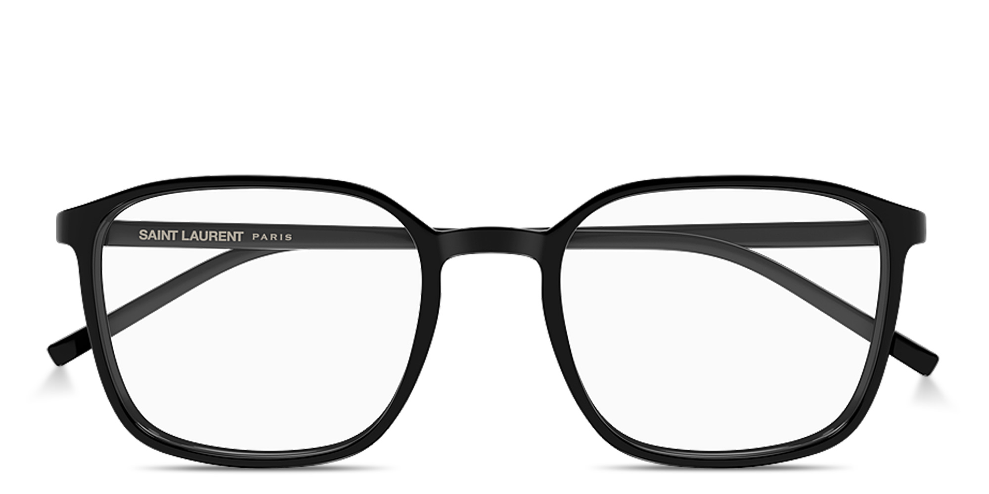 Shop SAINT LAURENT Logo Signature Square Eyeglasses in Black online.