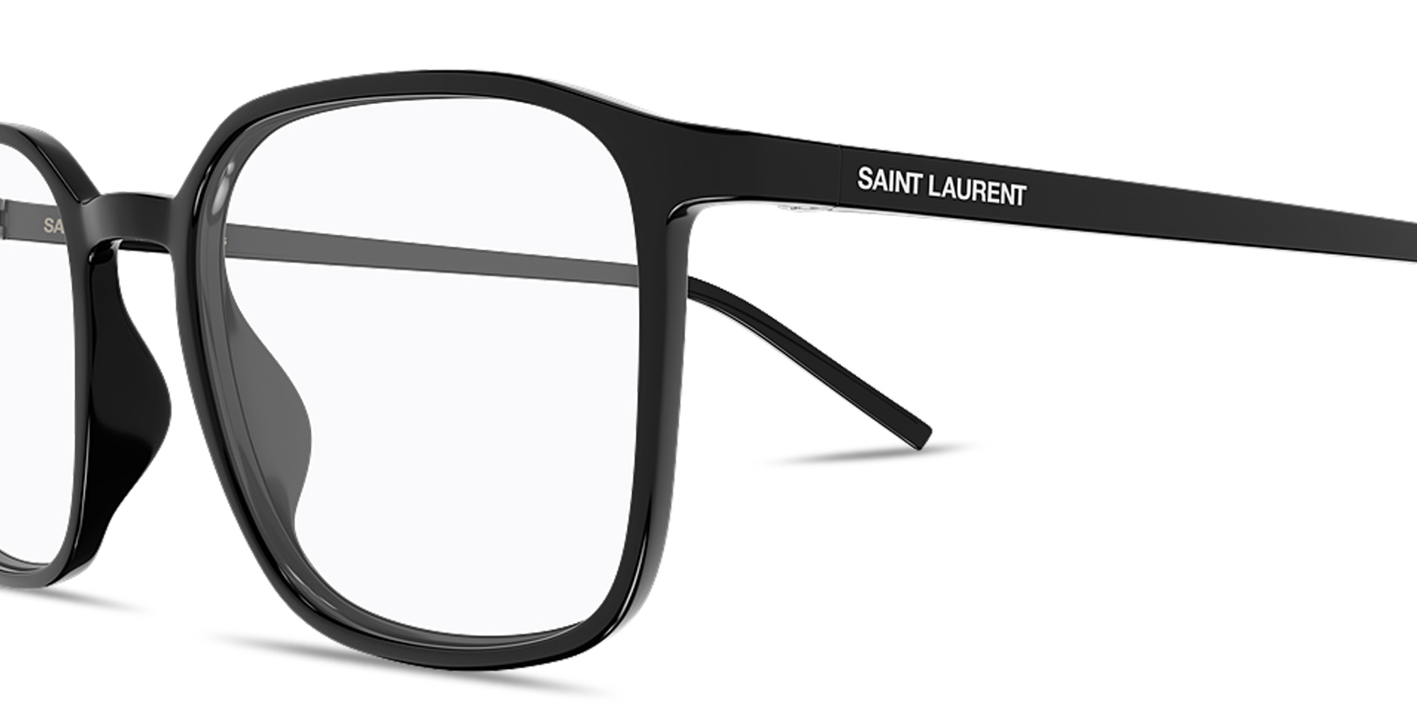 Shop SAINT LAURENT Logo Signature Square Eyeglasses in Black online.