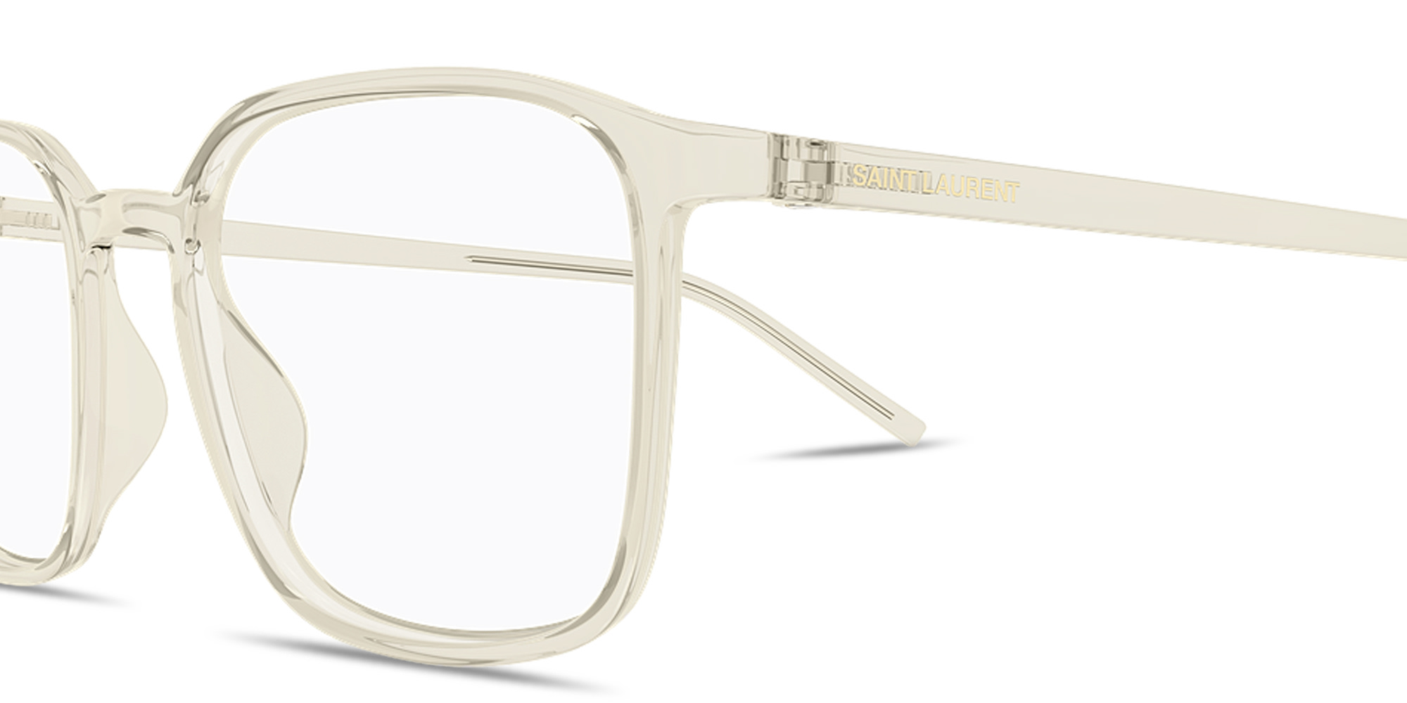 SAINT LAURENT Logo Signature Square Eyeglasses in Transparent Yellow – Product Photo 3
