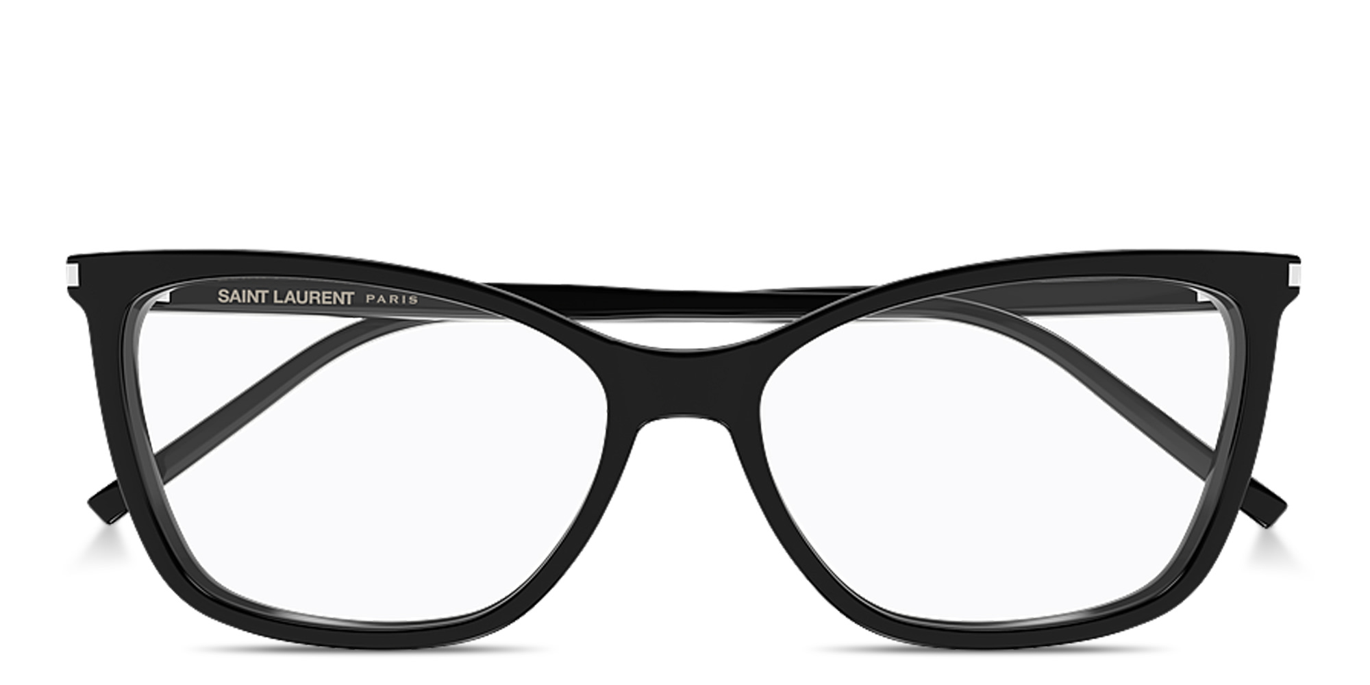 Shop SAINT LAURENT Logo Signature Cat-Eye Eyeglasses in Black online.