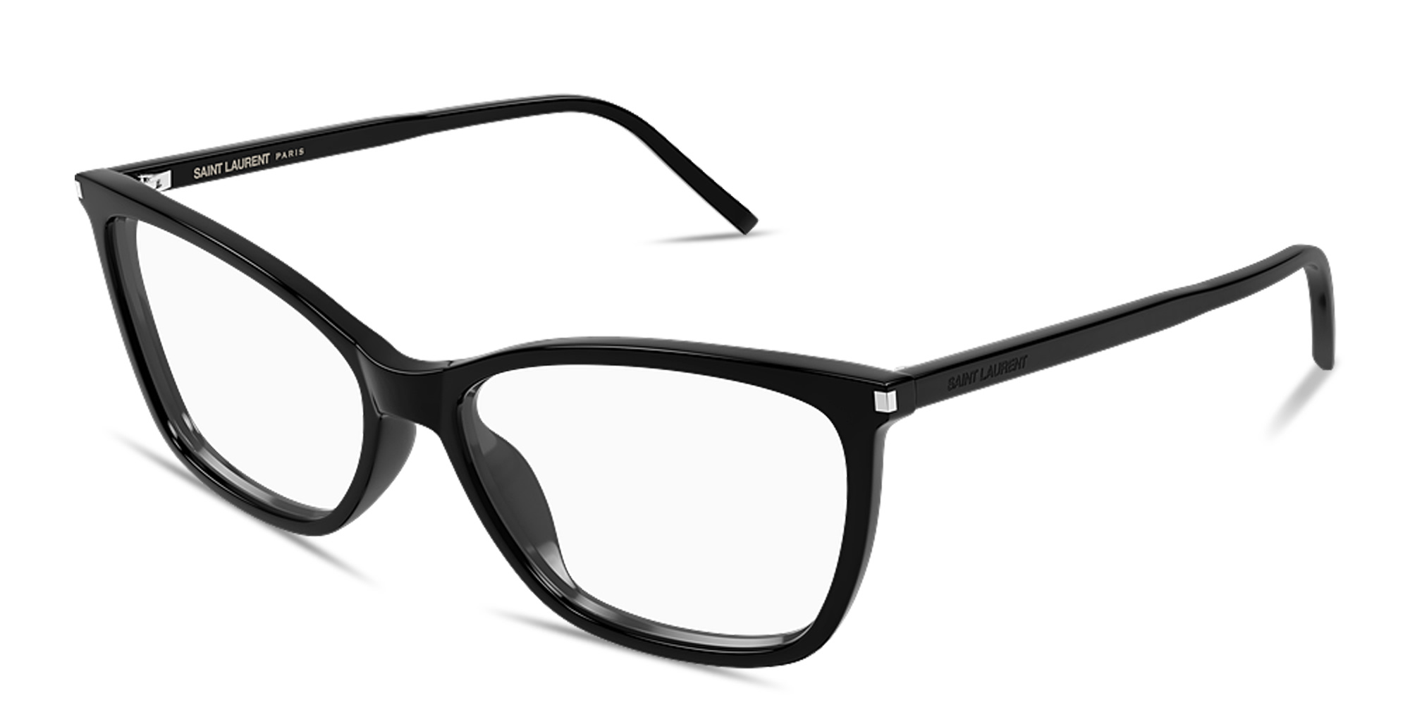 Shop SAINT LAURENT Logo Signature Cat-Eye Eyeglasses in Black online.