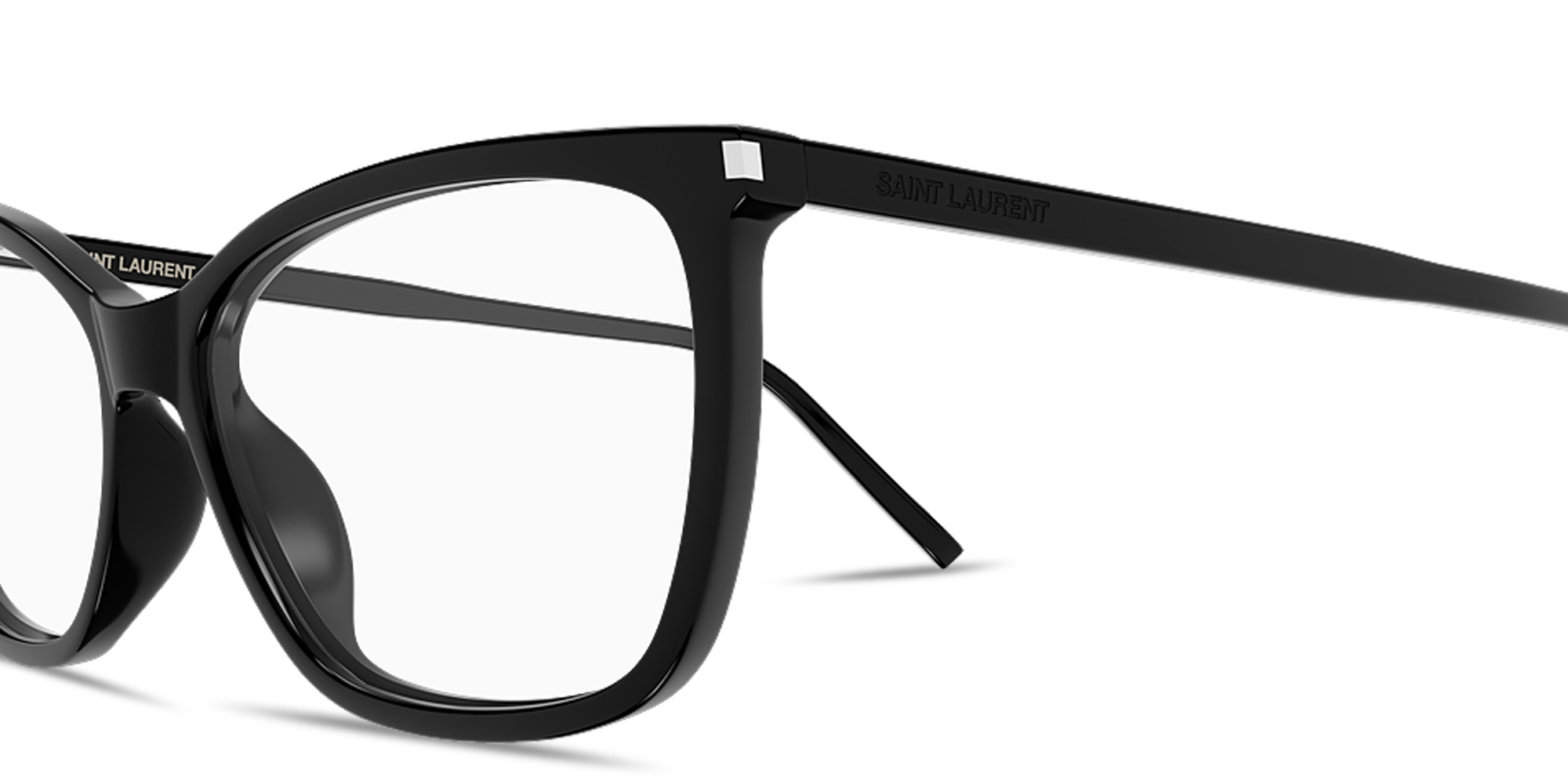 Shop SAINT LAURENT Logo Signature Cat-Eye Eyeglasses in Black online.
