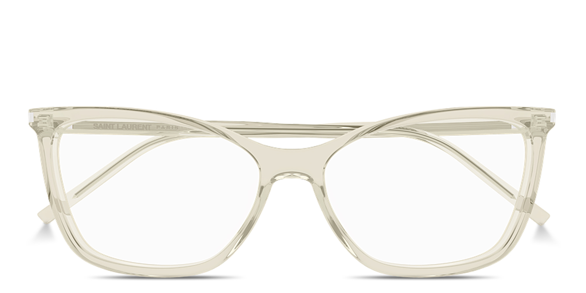 Shop SAINT LAURENT Logo Signature Cat-Eye Eyeglasses in Transparent Yellow online.