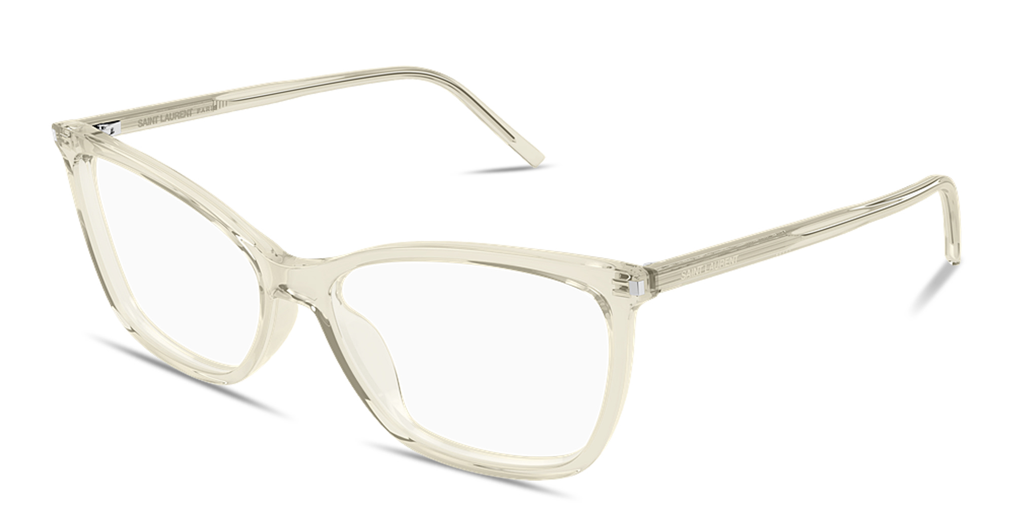 Shop SAINT LAURENT Logo Signature Cat-Eye Eyeglasses in Transparent Yellow online.