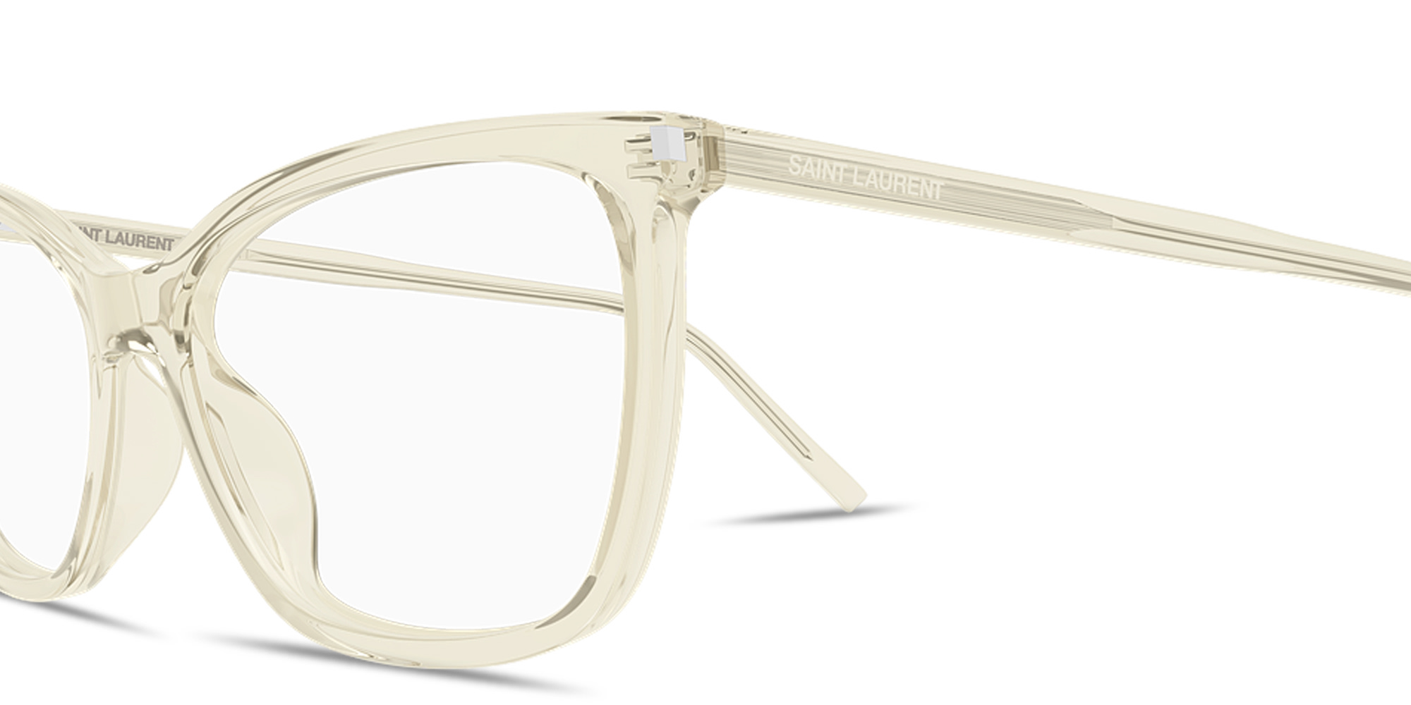 Shop SAINT LAURENT Logo Signature Cat-Eye Eyeglasses in Transparent Yellow online.