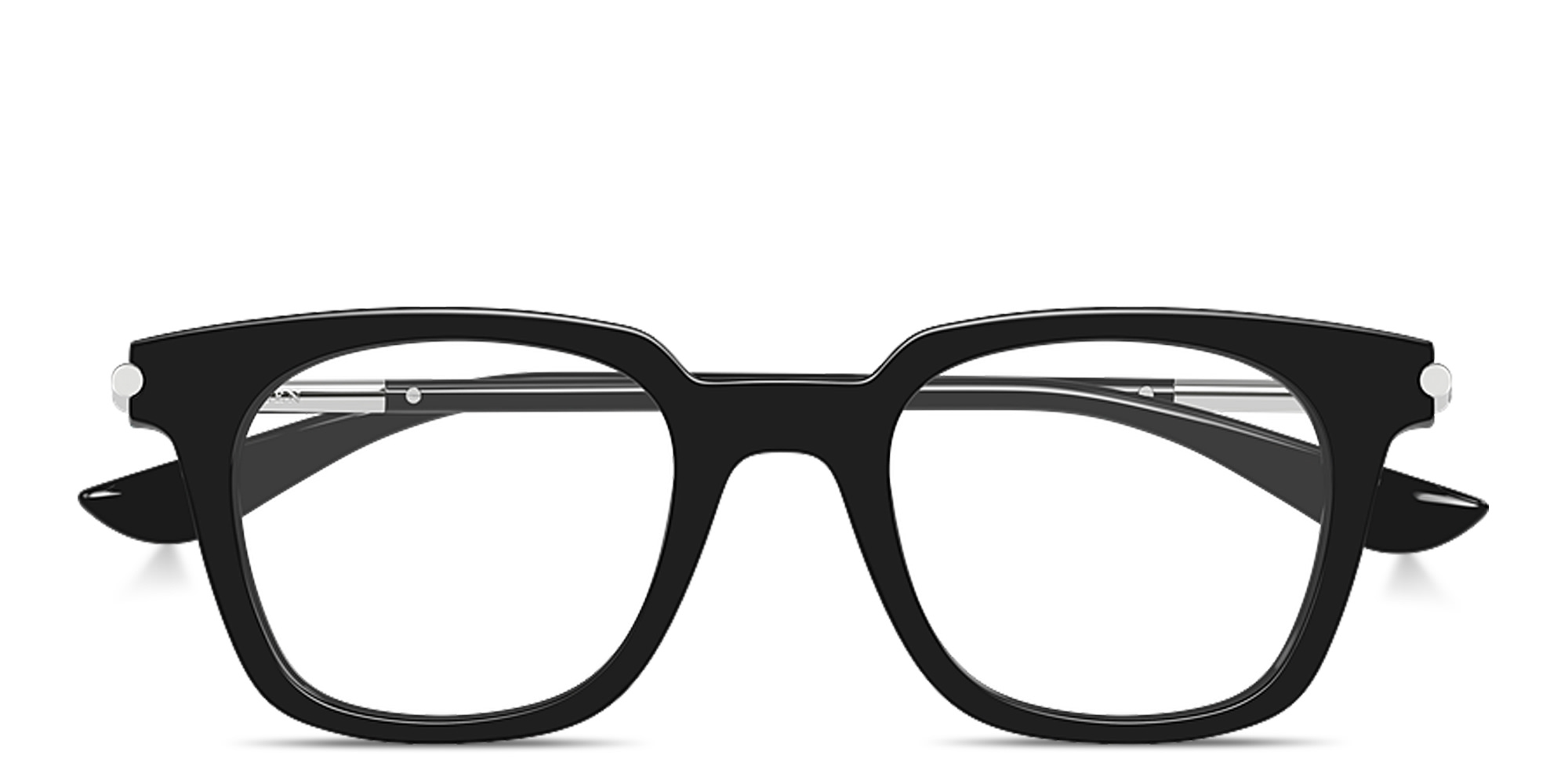 Shop Alexander McQueen T-Bar Icon Unisex Square Eyeglasses in Black online.