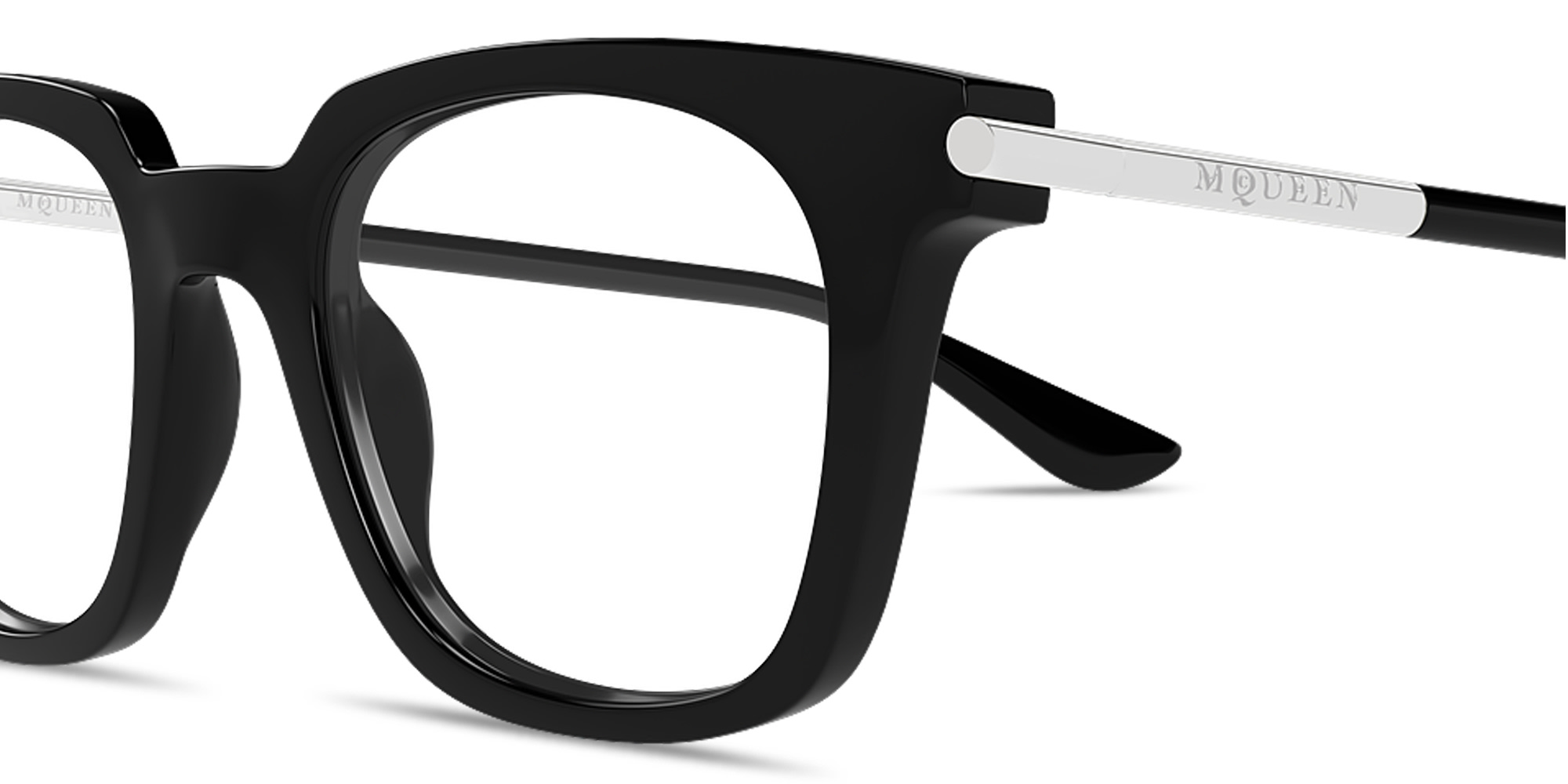 Shop Alexander McQueen T-Bar Icon Unisex Square Eyeglasses in Black online.
