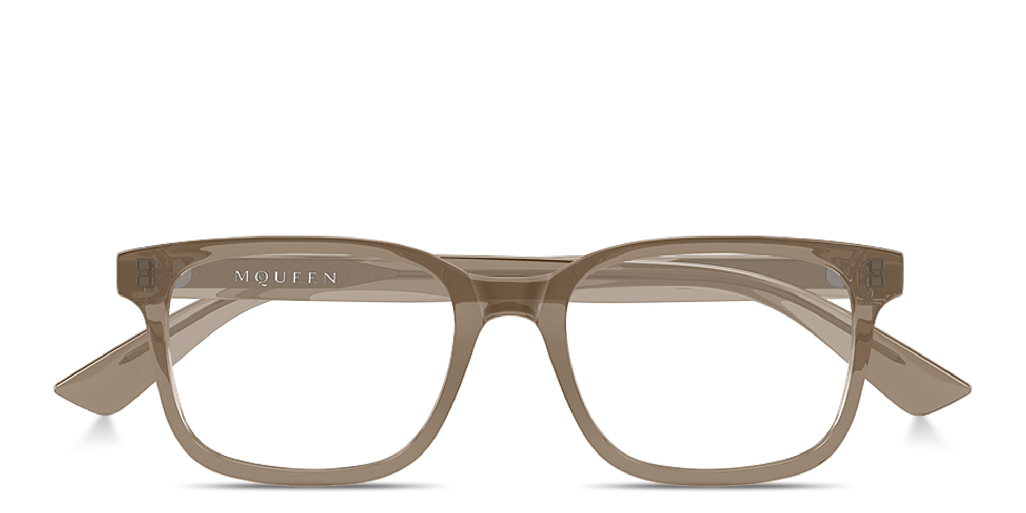 Shop Alexander McQueen Signature Rectangle Eyeglasses in Transparent Brown online.