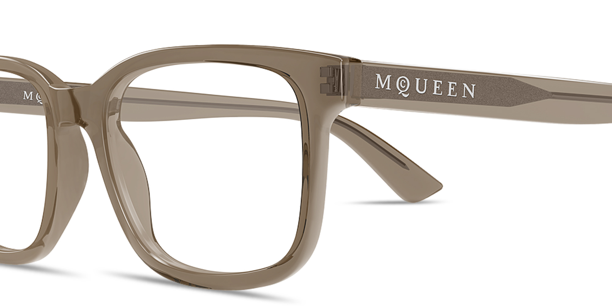 Shop Alexander McQueen Signature Rectangle Eyeglasses in Transparent Brown online.